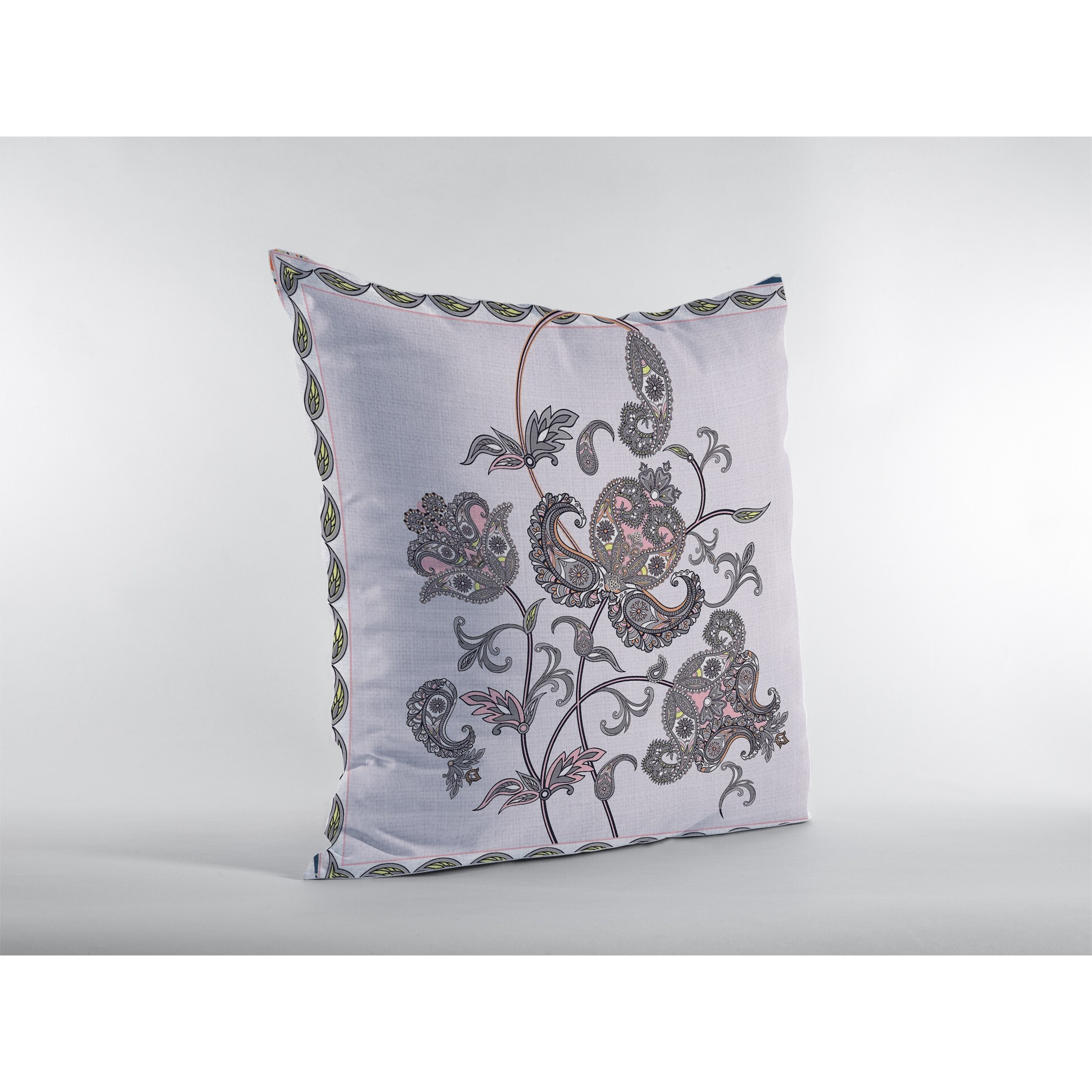 18 Gray White Wildflower Zippered Suede Throw Pillow