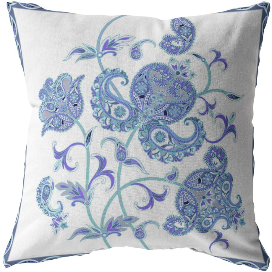 18 Blue White Wildflower Zippered Suede Throw Pillow