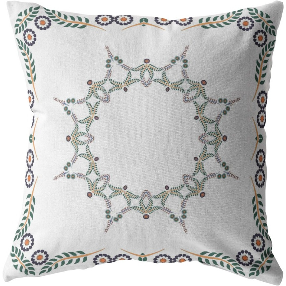 18"&quotX18"" White Zippered Suede Floral Throw Pillow