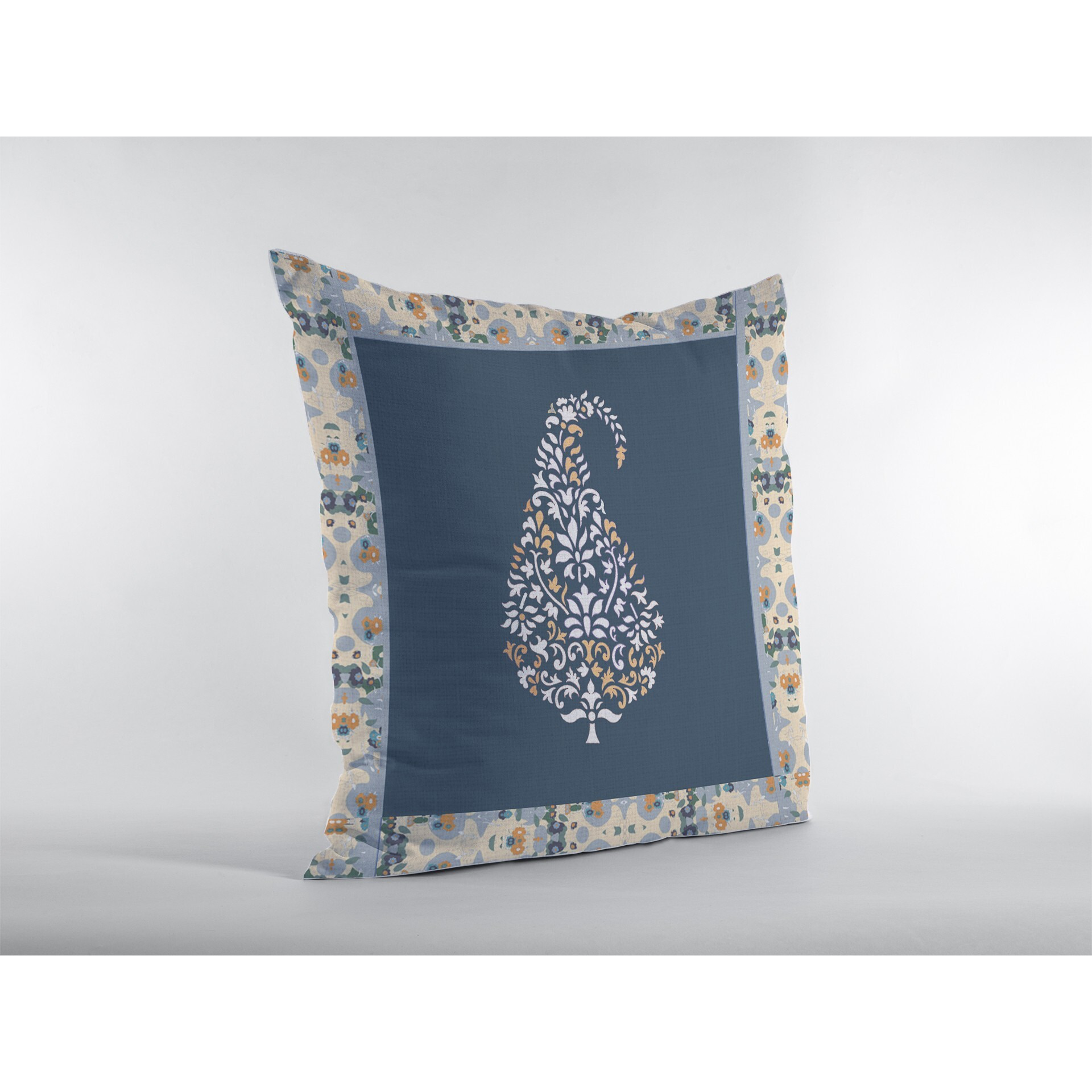 16 Orange Navy Paisley Suede Zippered Throw Pillow