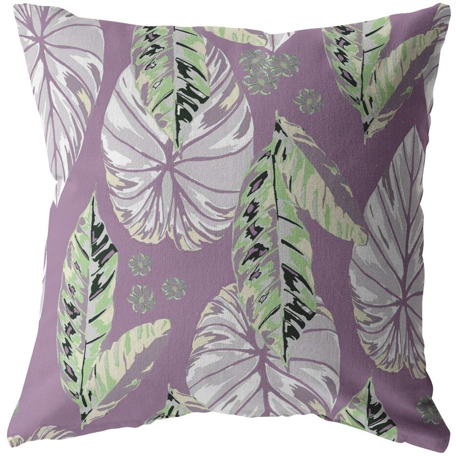 16 White Purple Tropical Leaf Zippered Suede Throw Pillow