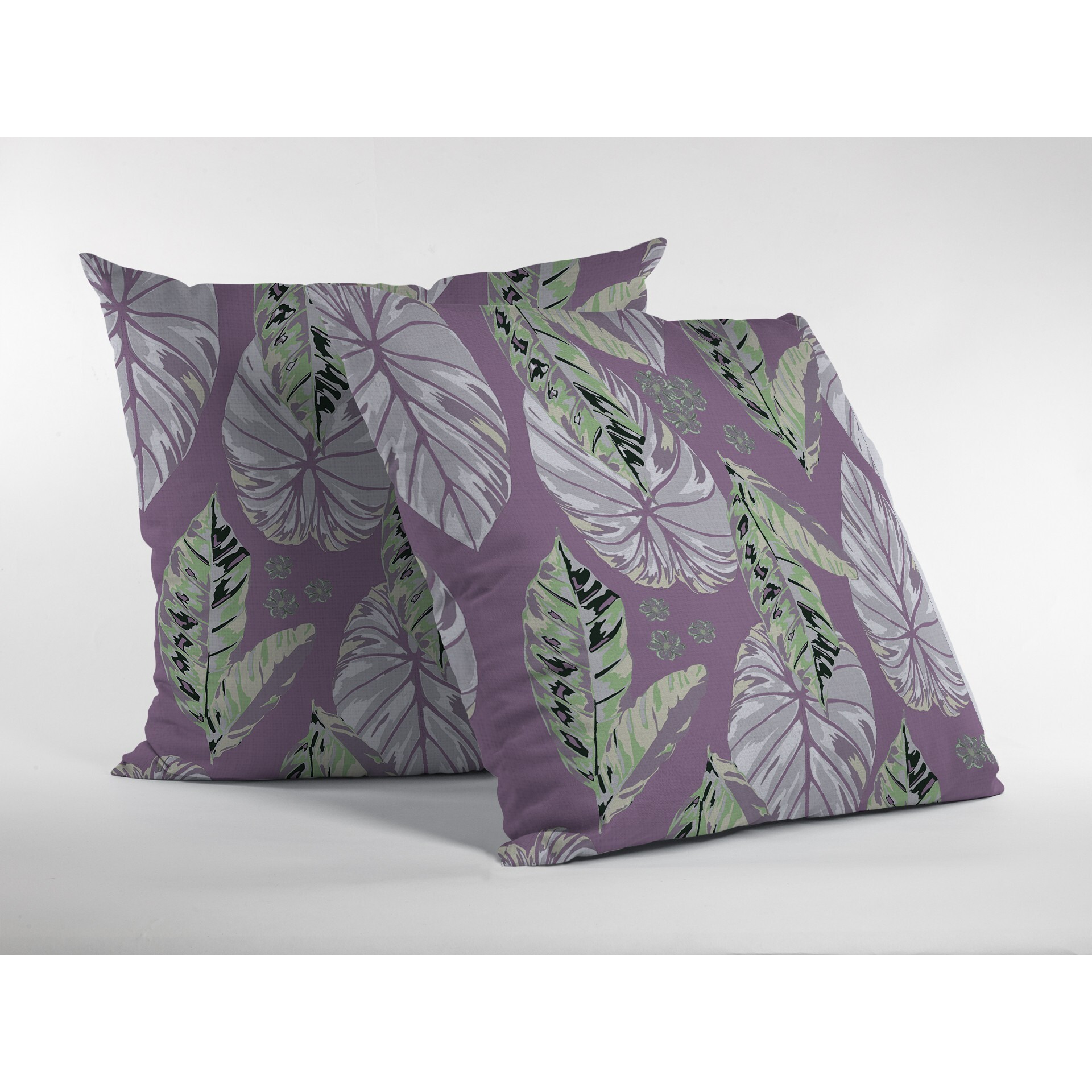 16 White Purple Tropical Leaf Zippered Suede Throw Pillow