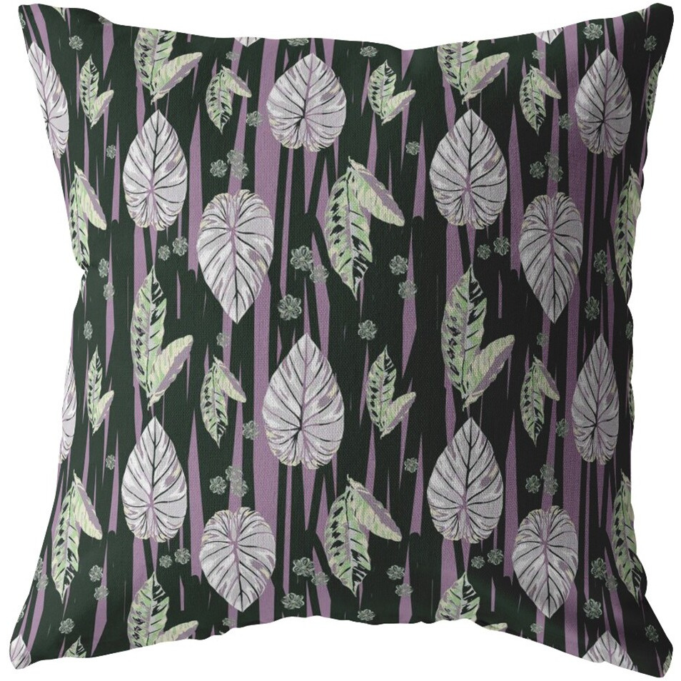 16 Black Purple Fall Leaves Zippered Suede Throw Pillow