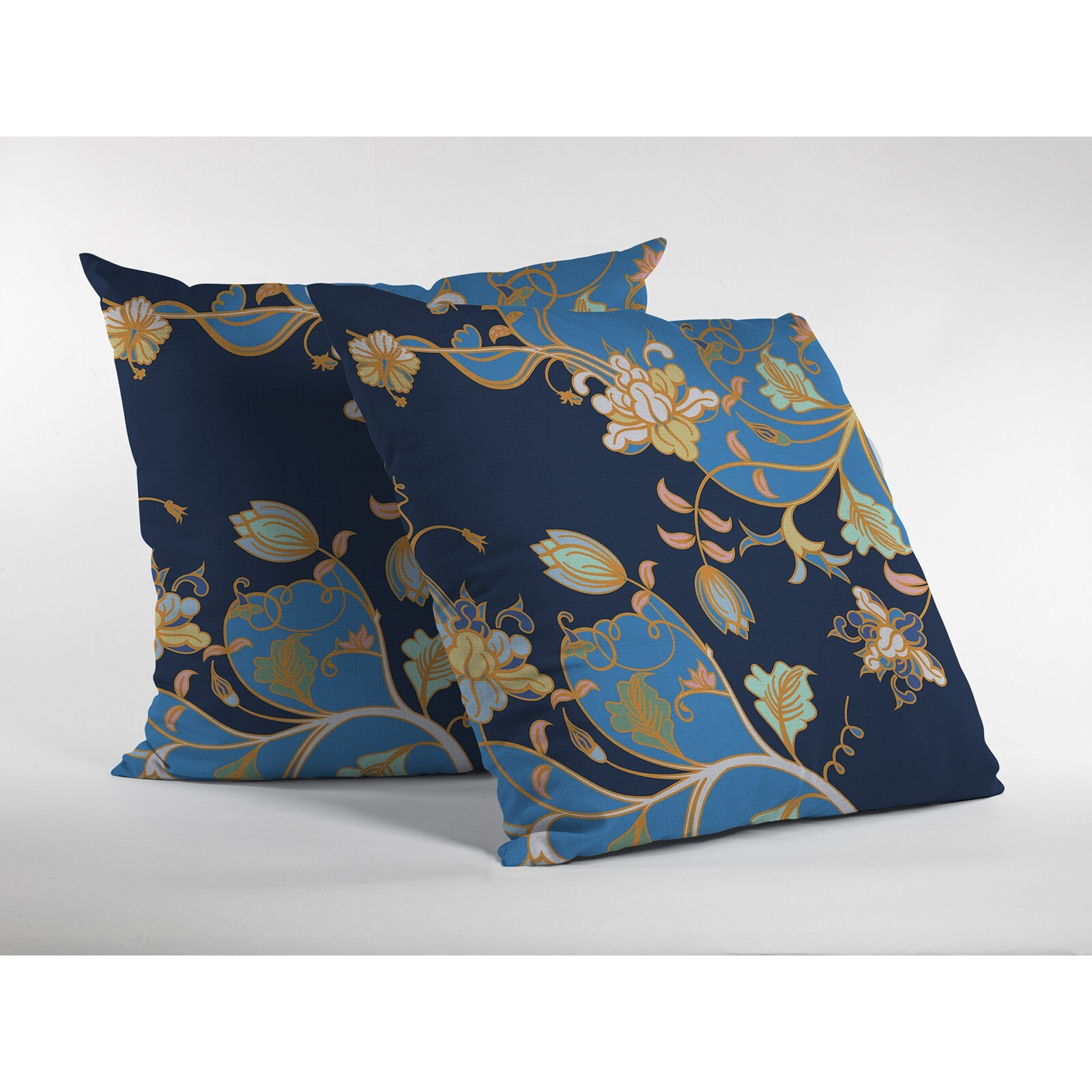 16"" Navy Blue Garden Zippered Suede Throw Pillow