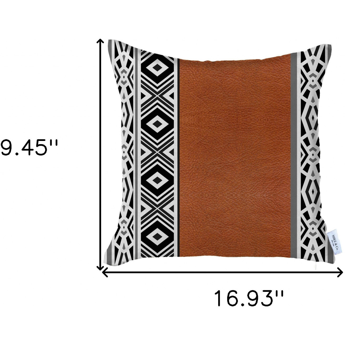 17"" X 17"" Brown Geometric Zippered Handmade Faux Leather Throw Pillow Cover