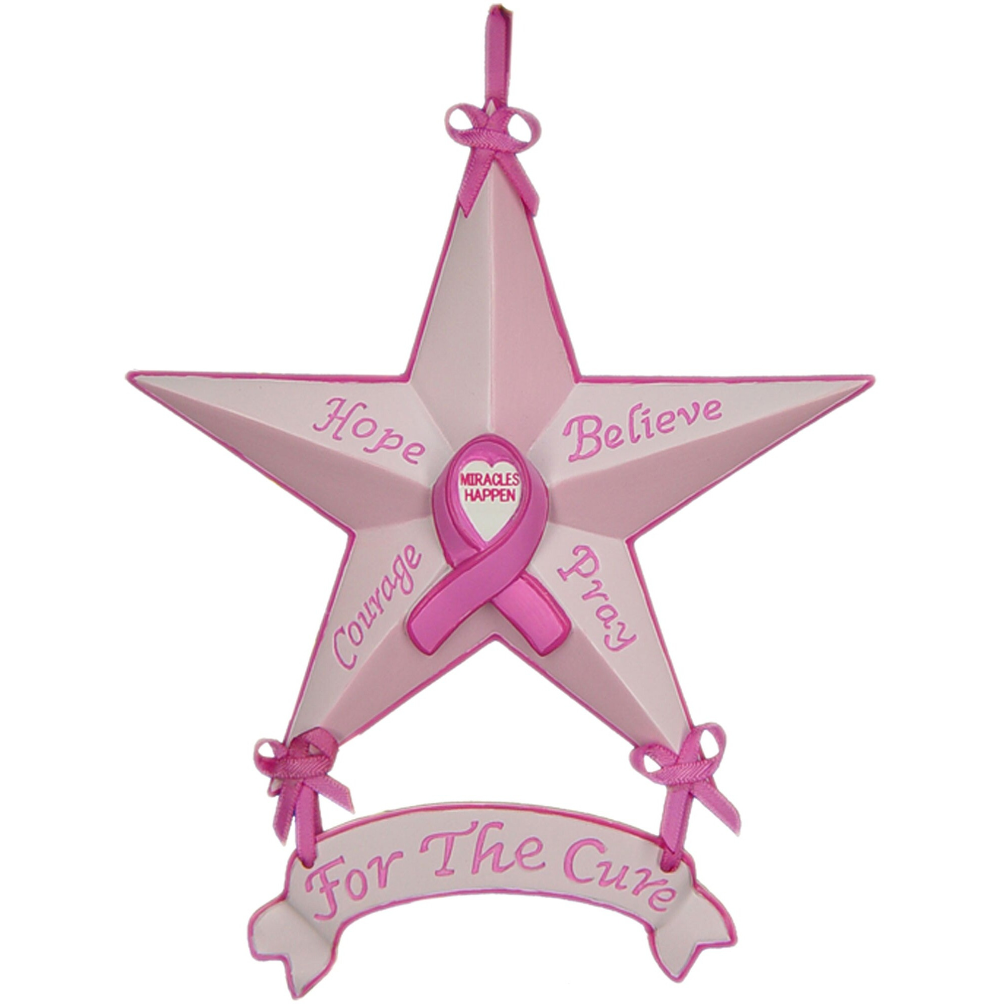 Set Of Six Star Shaped Breast Cancer Awareness Christmas Ornaments