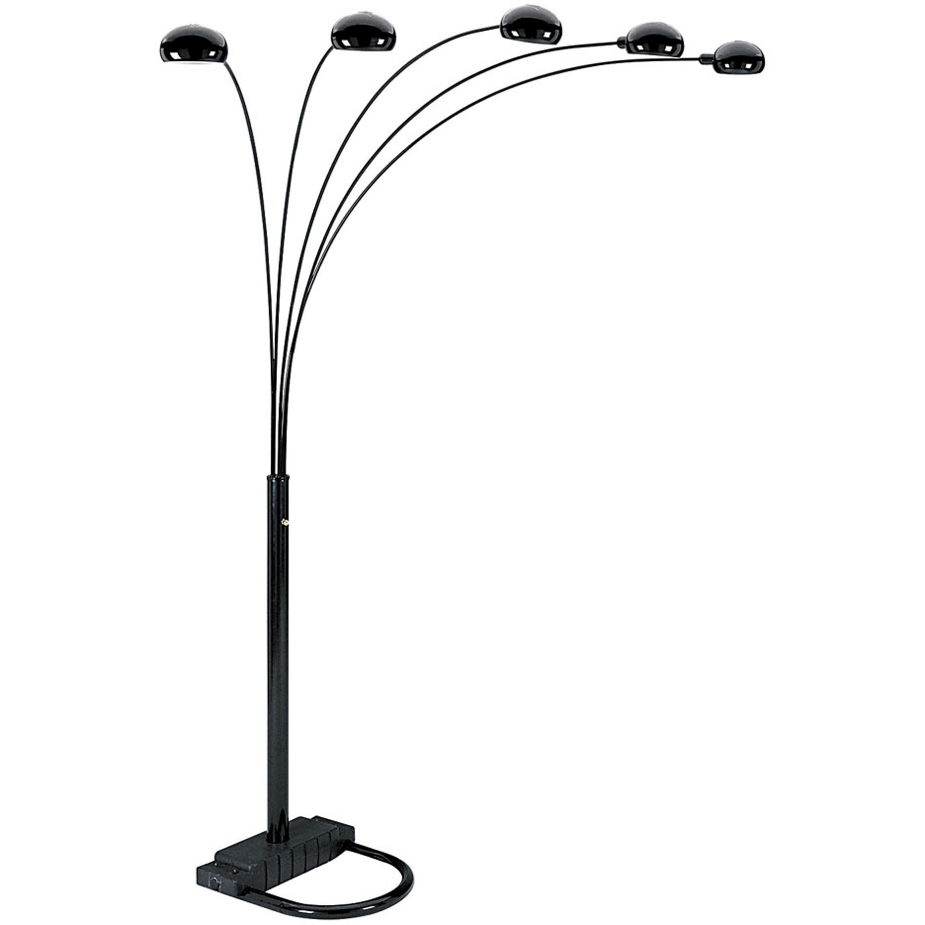 84"" Black Five Light Arc Floor Lamp With Black Dome Shade
