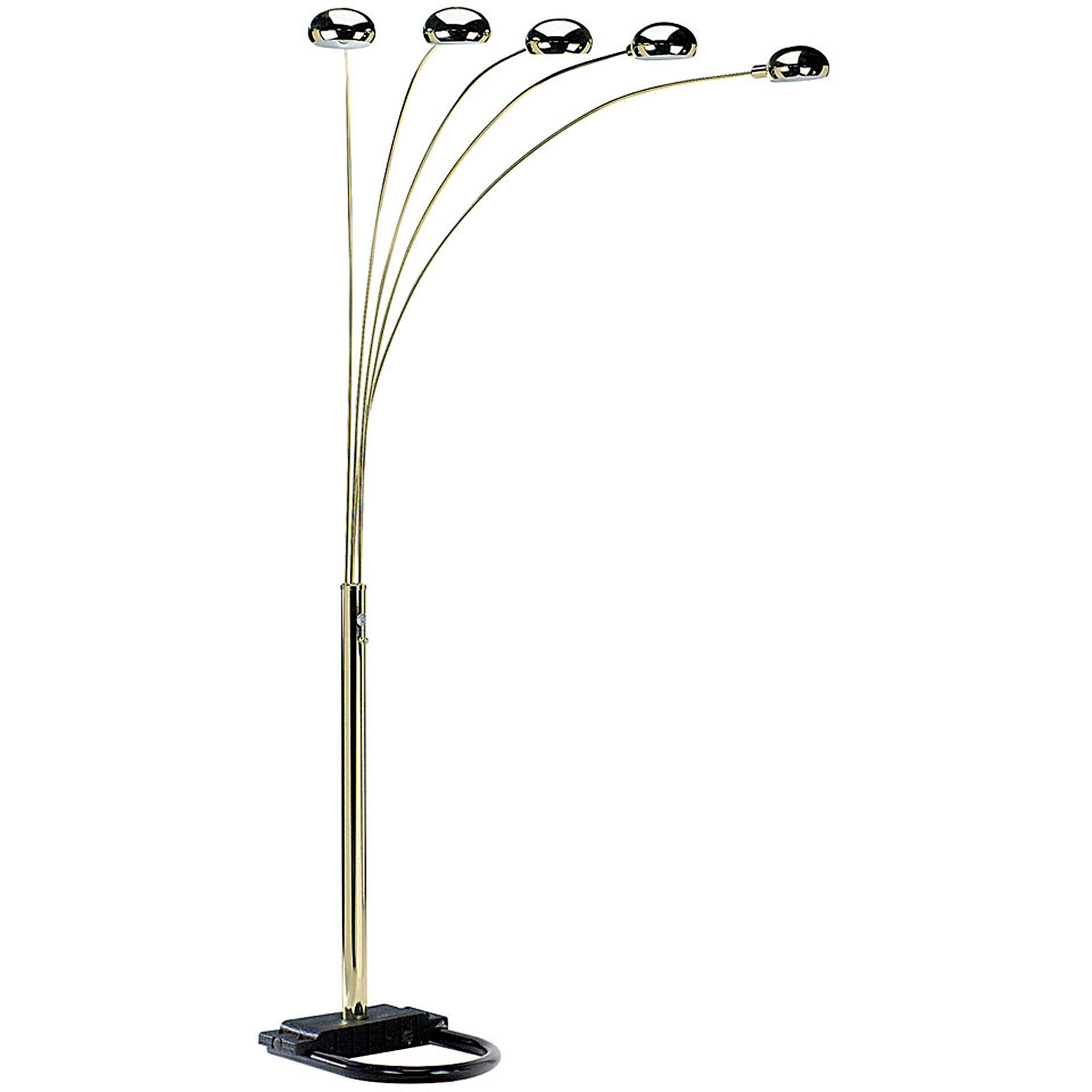 84"" Brass 5 Arc Floor Lamp With Gold Dome Shade