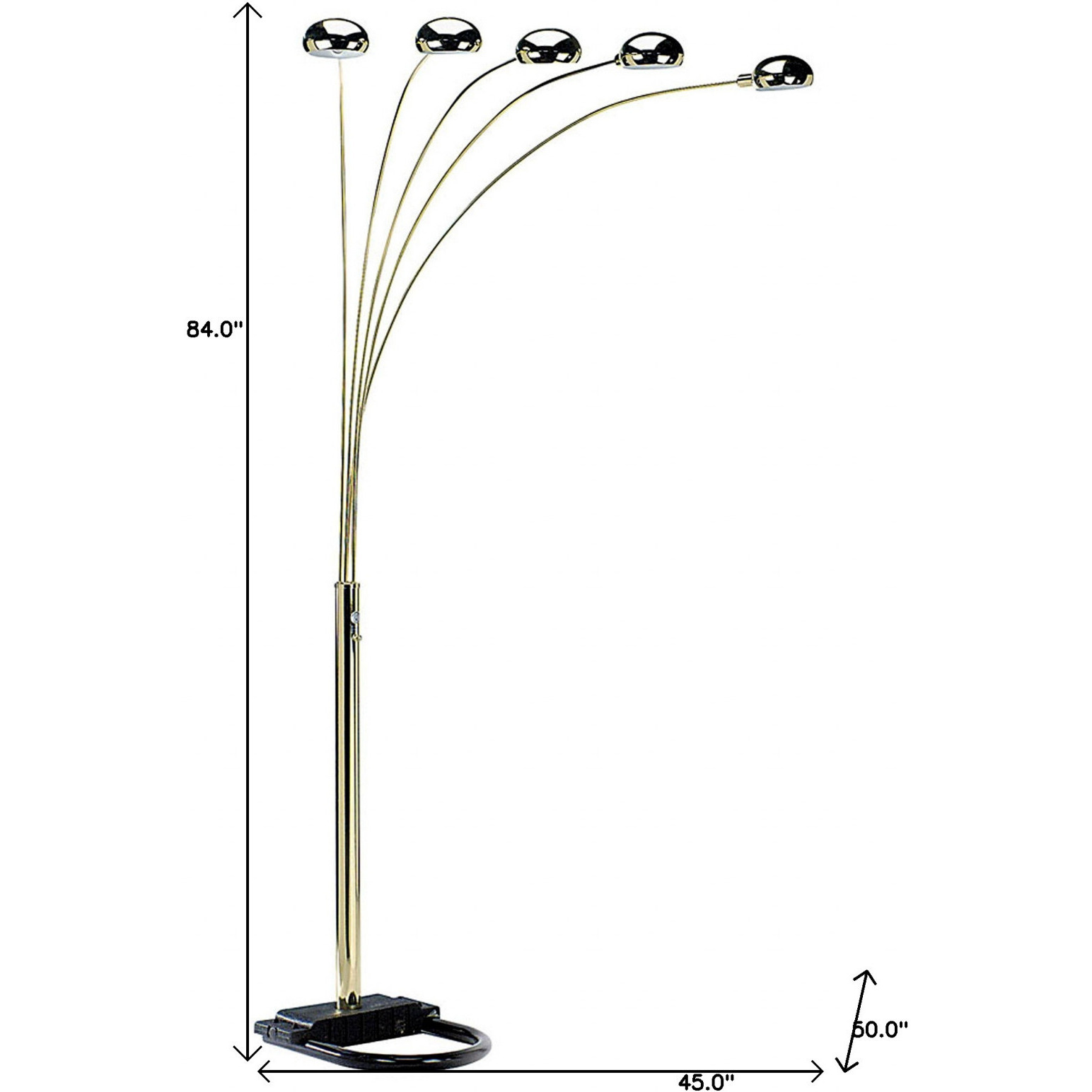 84"" Brass 5 Arc Floor Lamp With Gold Dome Shade