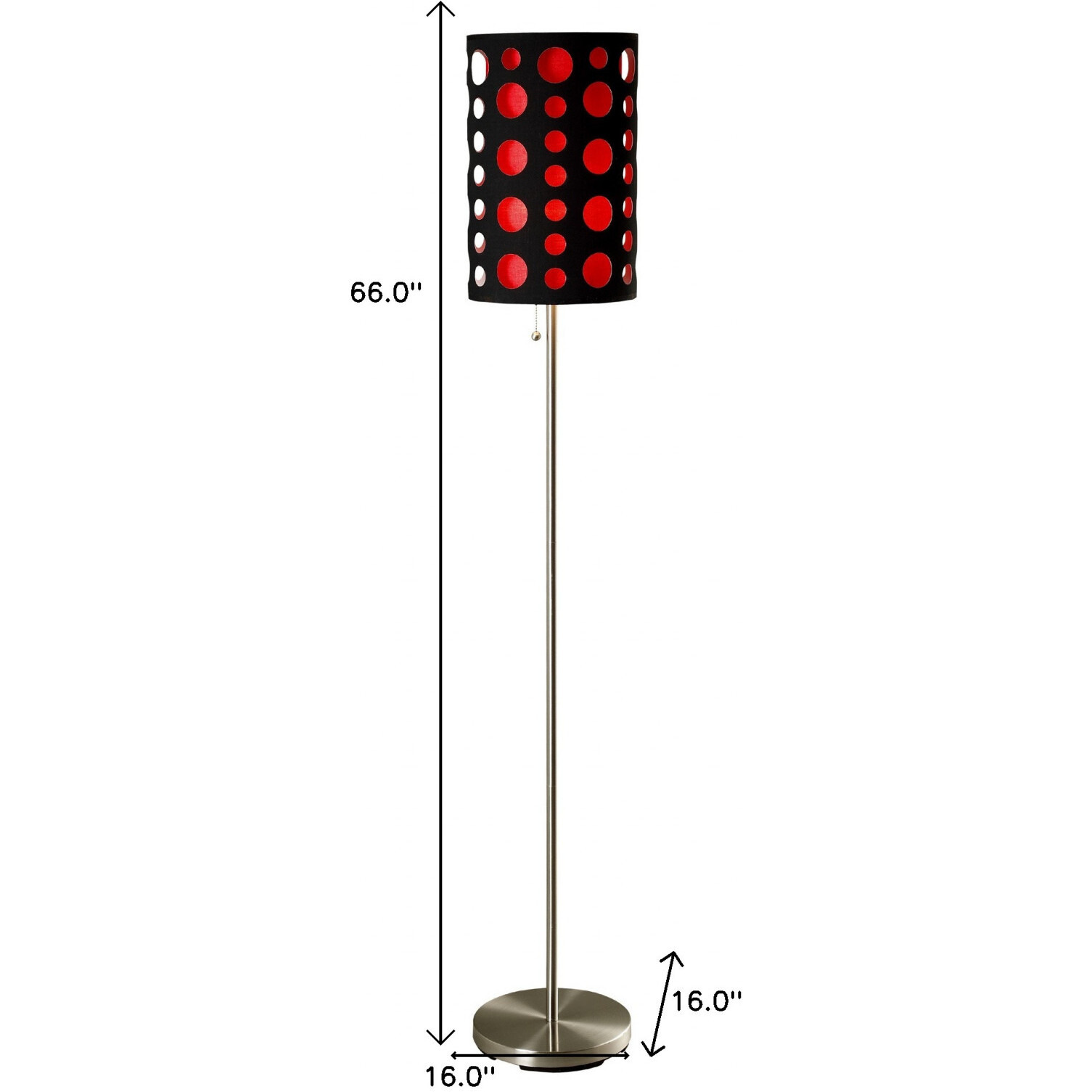 66"" Steel Novelty Floor Lamp With Black And Red Drum Shade