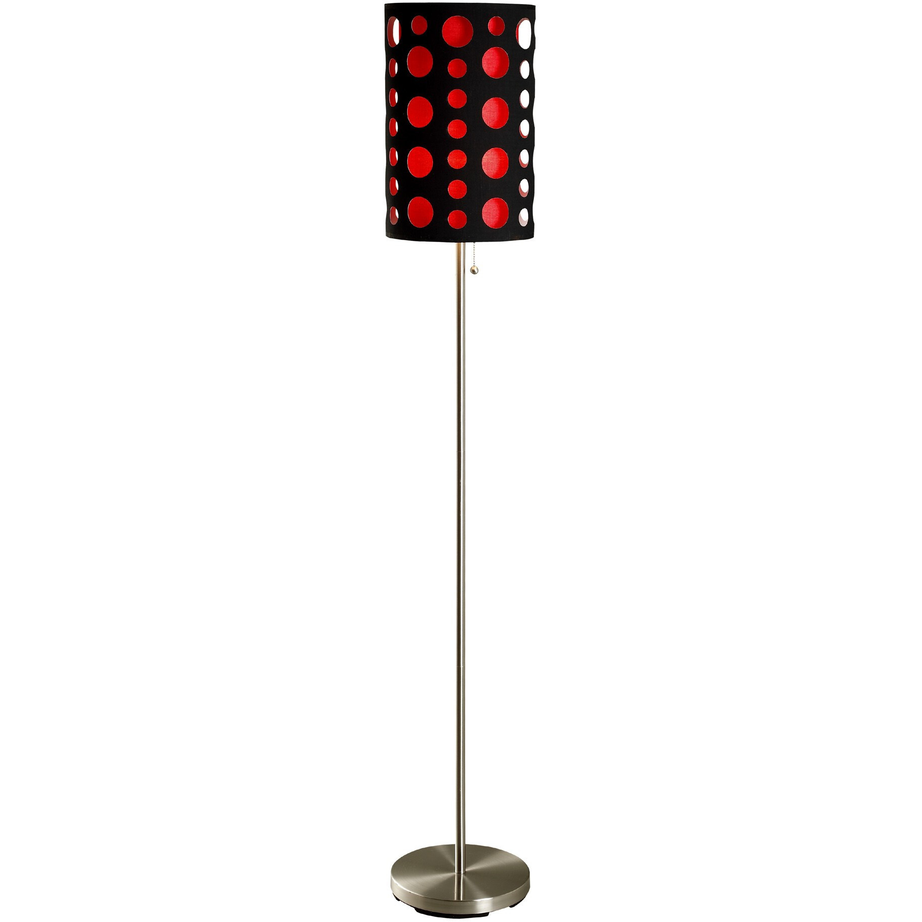 66"" Steel Novelty Floor Lamp With Black And Red Drum Shade