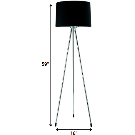59"" Black Tripod Floor Lamp With Black Drum Shade