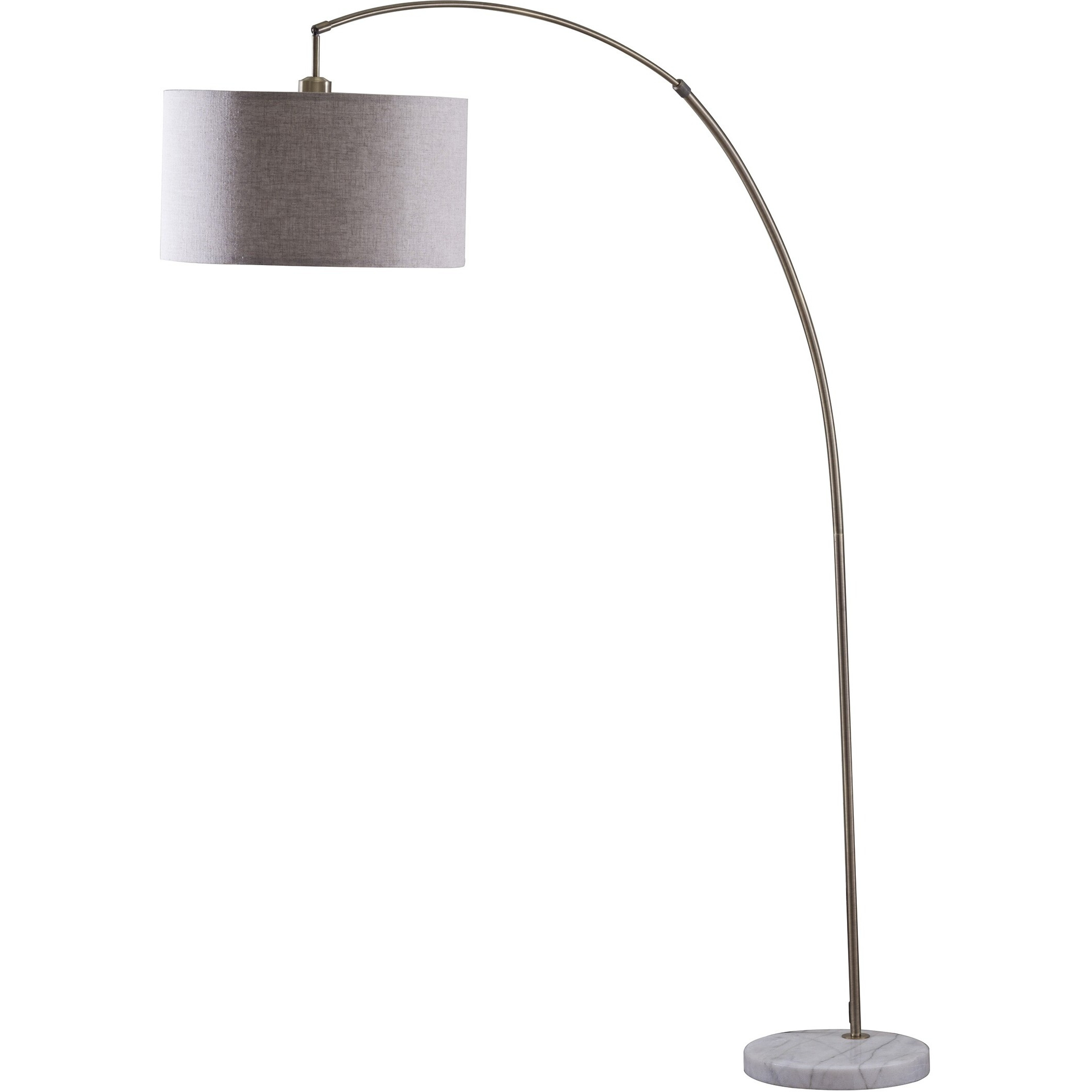 86"" Beige And Antique Gold Arched Floor Lamp With Gray Drum Shade