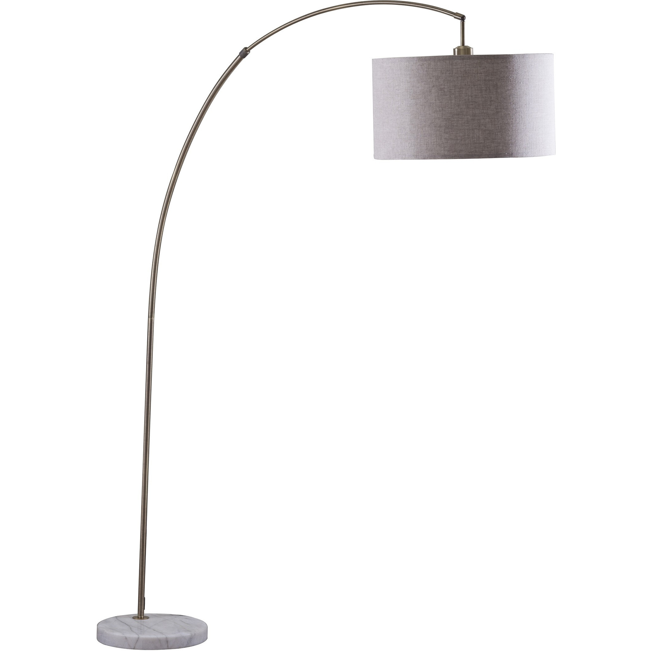 86"" Beige And Antique Gold Arched Floor Lamp With Gray Drum Shade