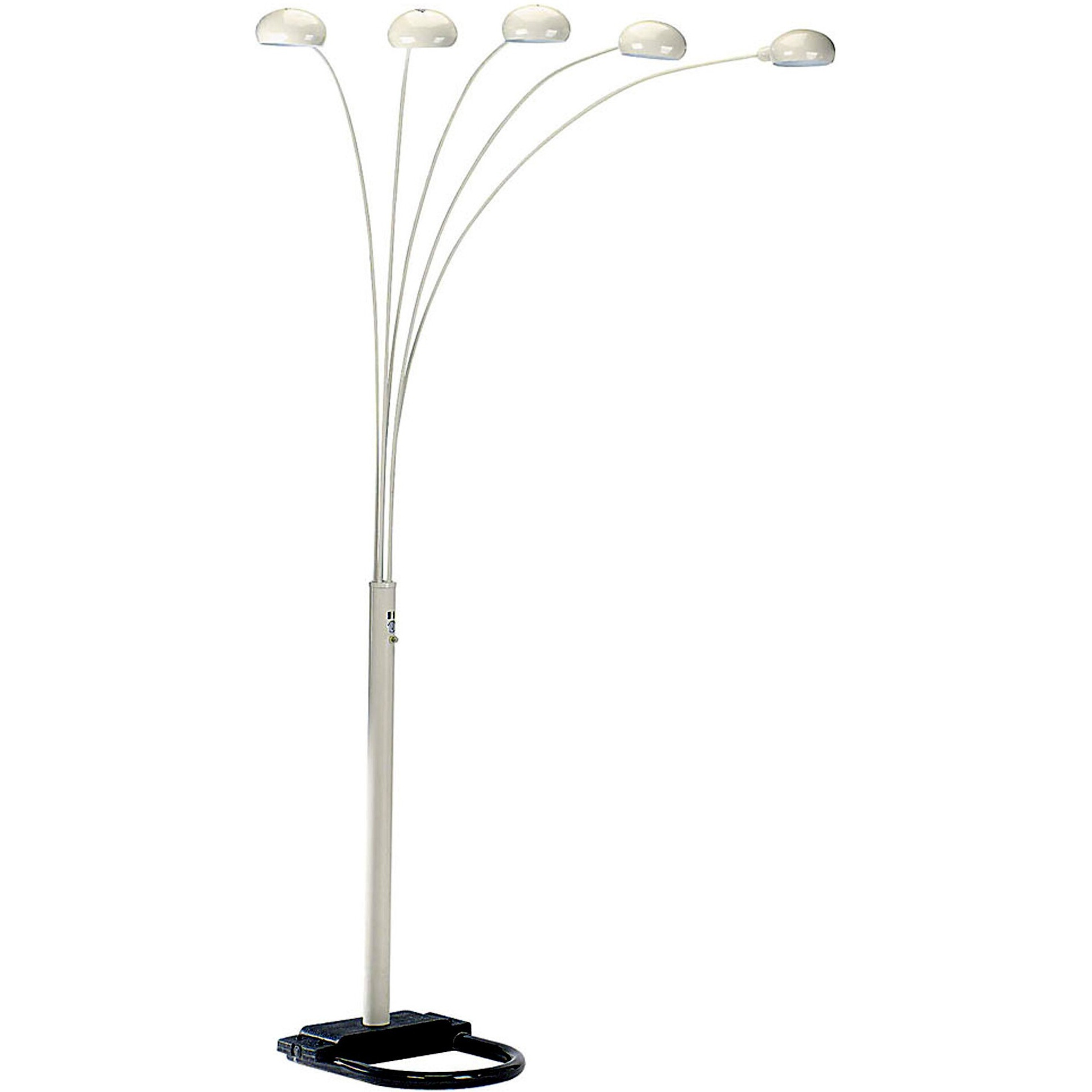 84"" White Five Light Arc Floor Lamp With White Dome Shade