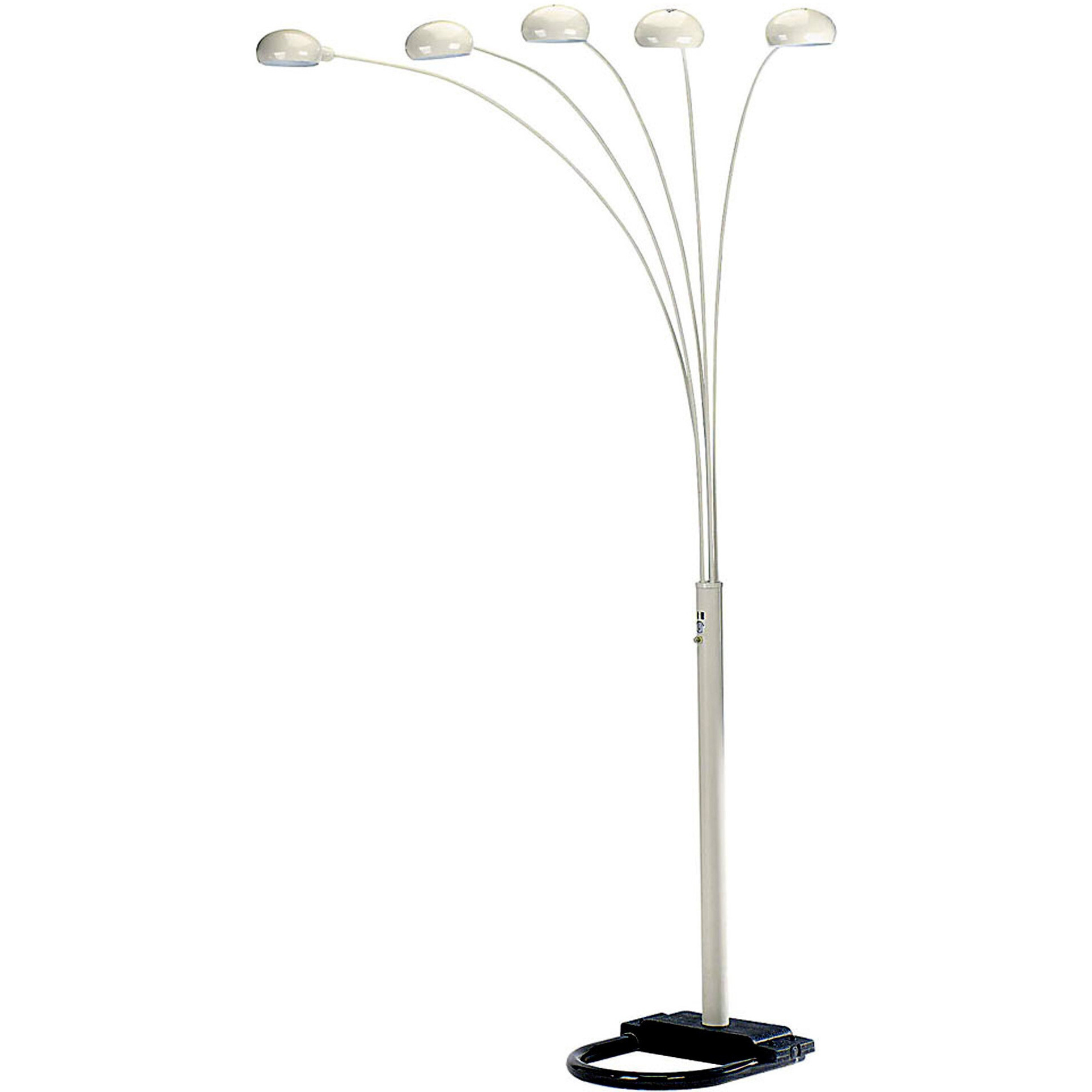 84"" White Five Light Arc Floor Lamp With White Dome Shade