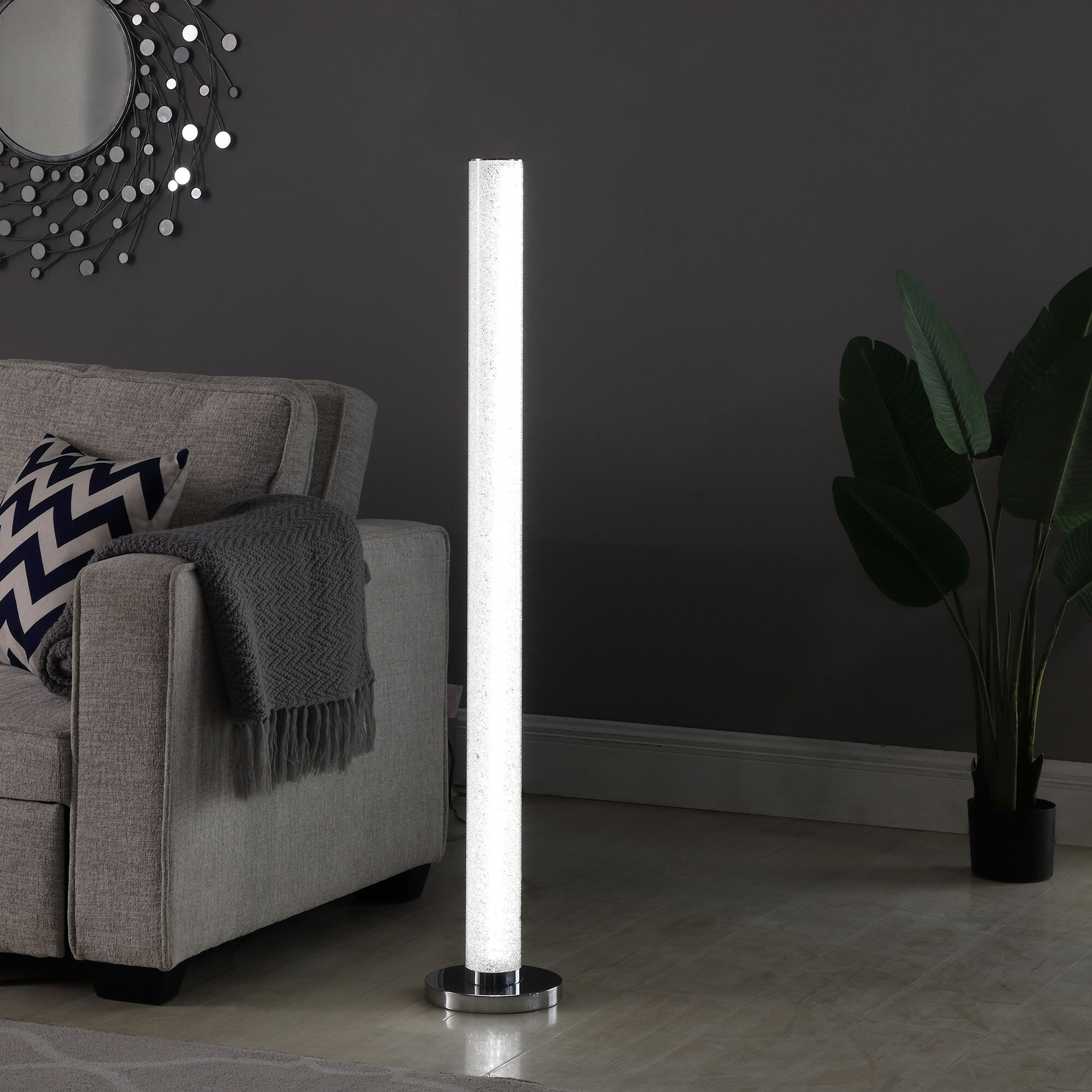 49"" White Column Floor Lamp With Clear Drum Shade