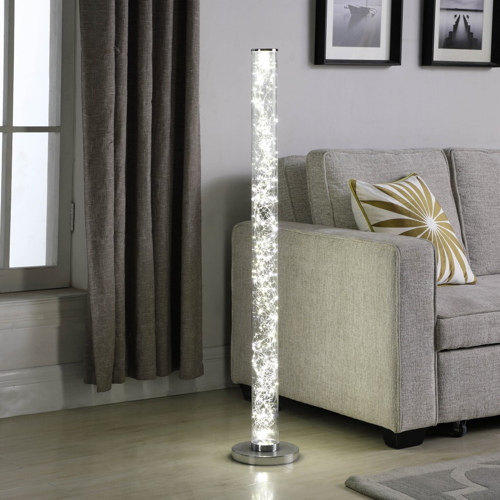 49"" Steel Led Column Floor Lamp With Clear Drum Shade