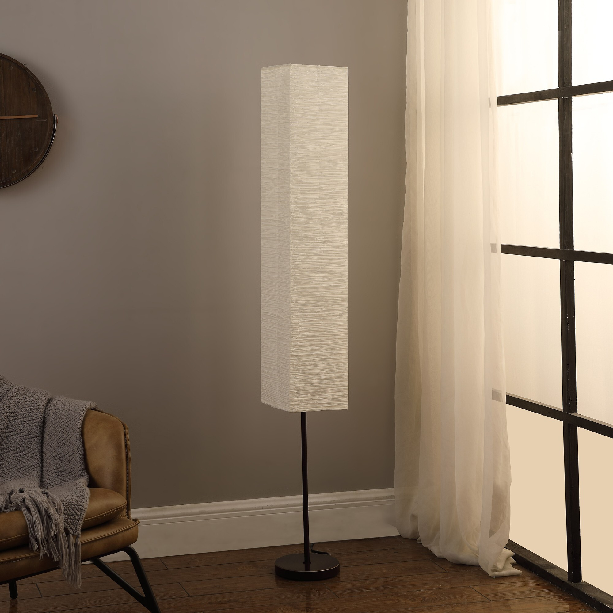 63"" Black Column Floor Lamp With Off White Rectangular Paper Shade