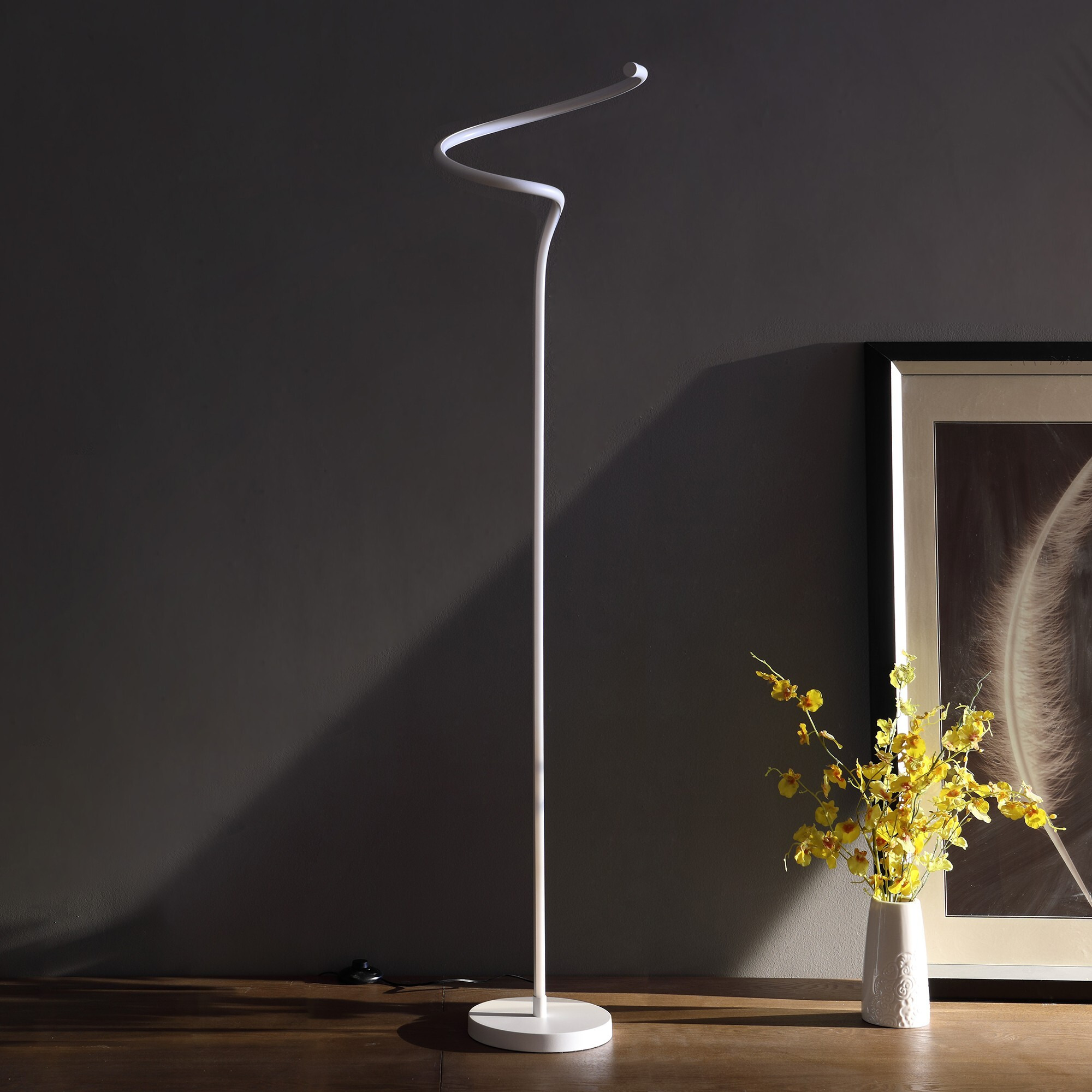 51"" White Led Novelty Curvy Spiral Floor Lamp