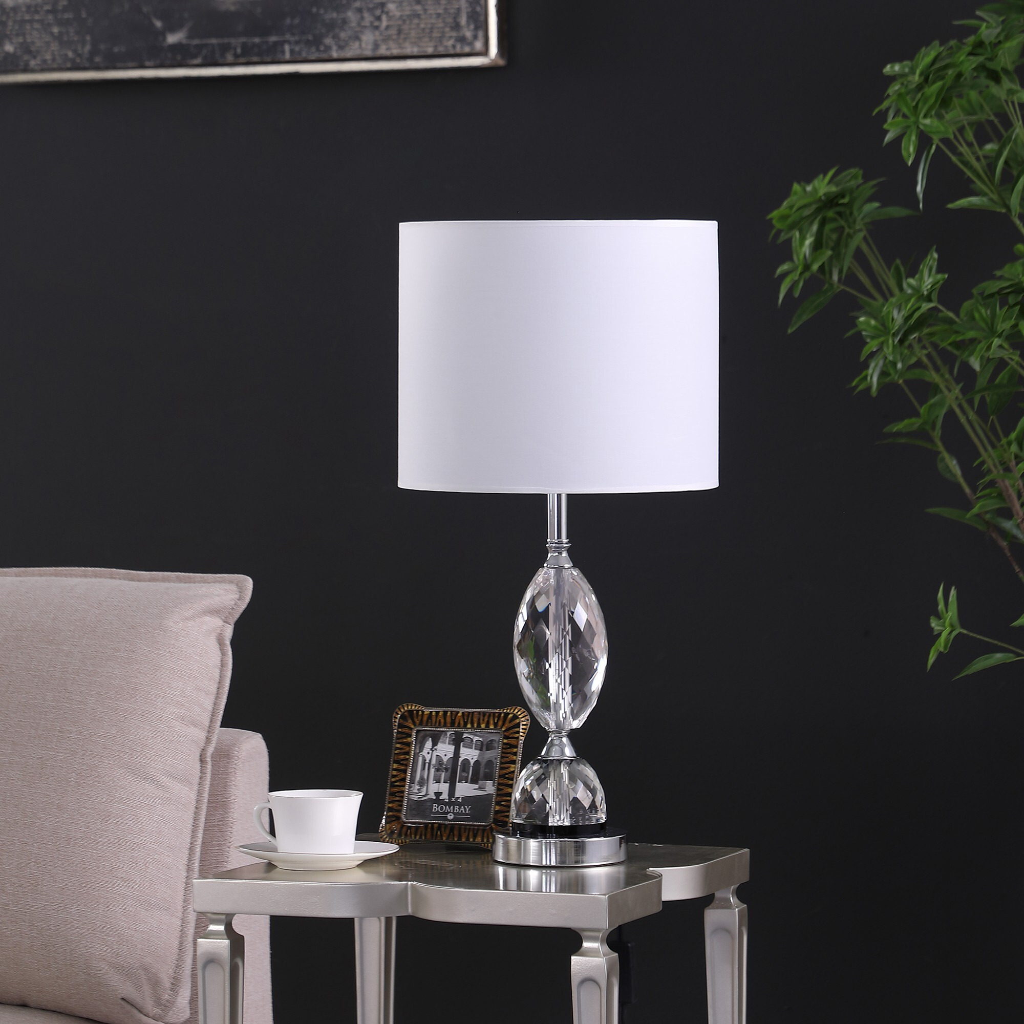 24"" Silver Crystal Standard Table Lamp With White Shade