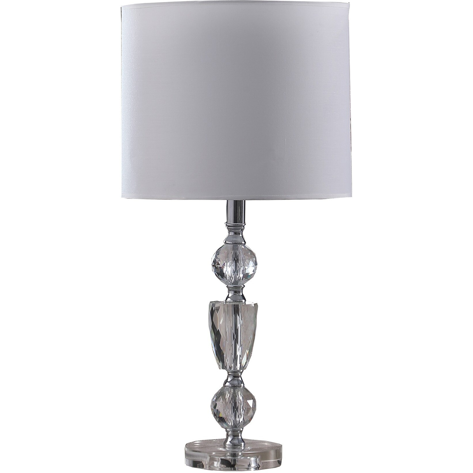 24"" Clear Cut Faux Crystal Glam Table Lamp With White Classic Drum Shade