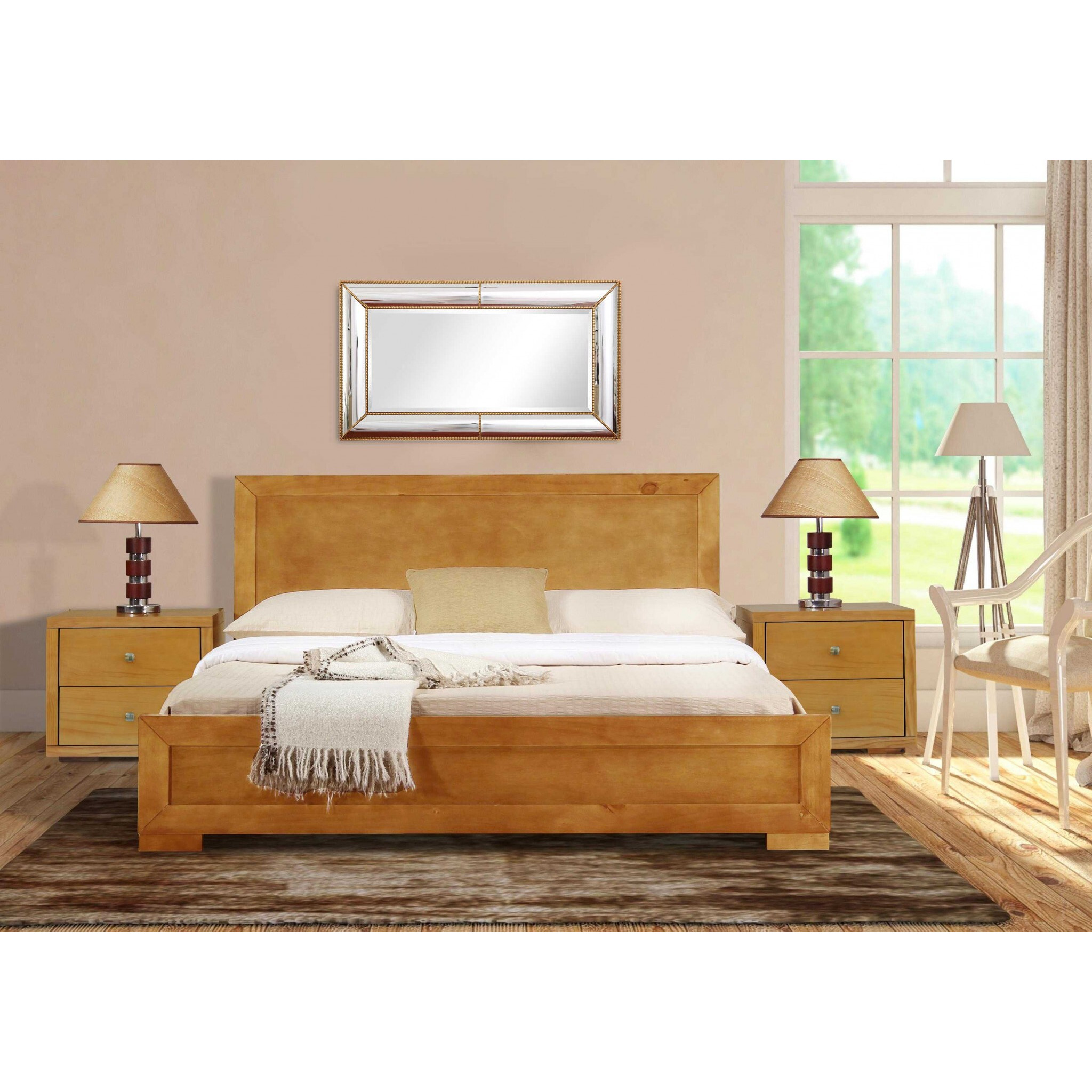 Moma Oak Wood Platform King Bed With Two Nightstands