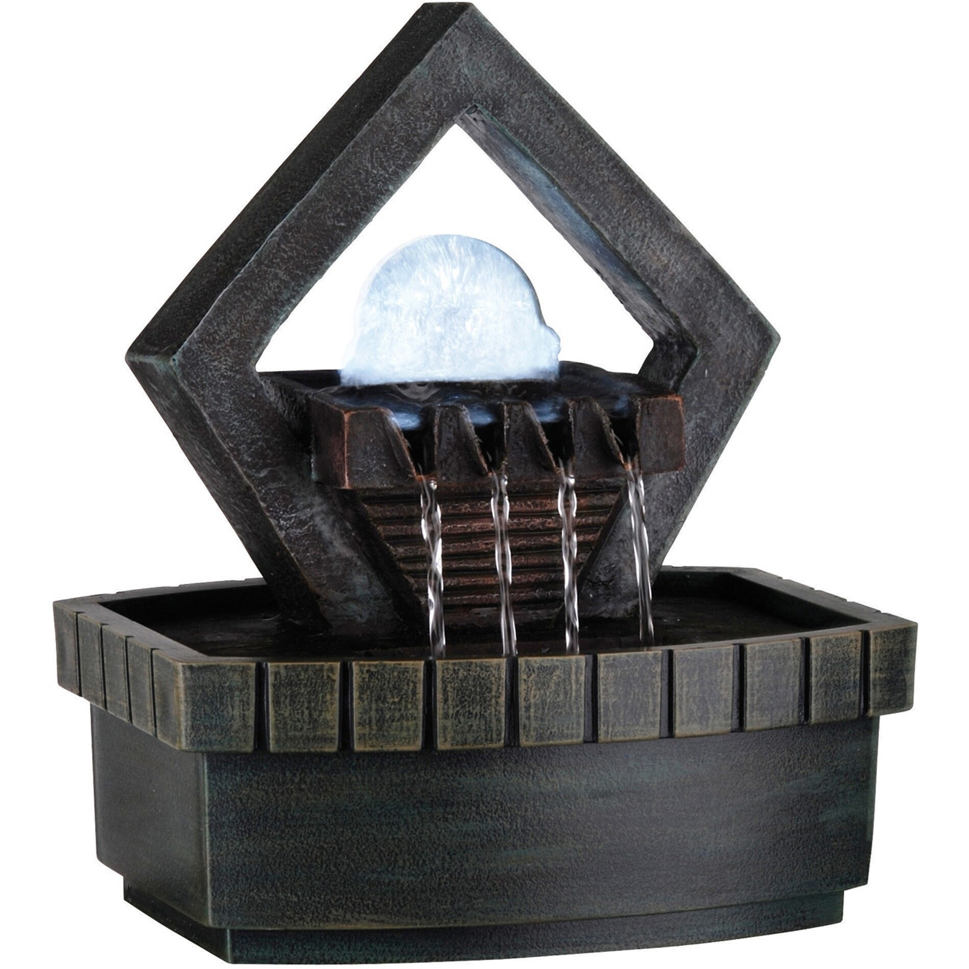 10"" Brown Polyresin Geo And Pebbles Tabletop Fountain With Led Light