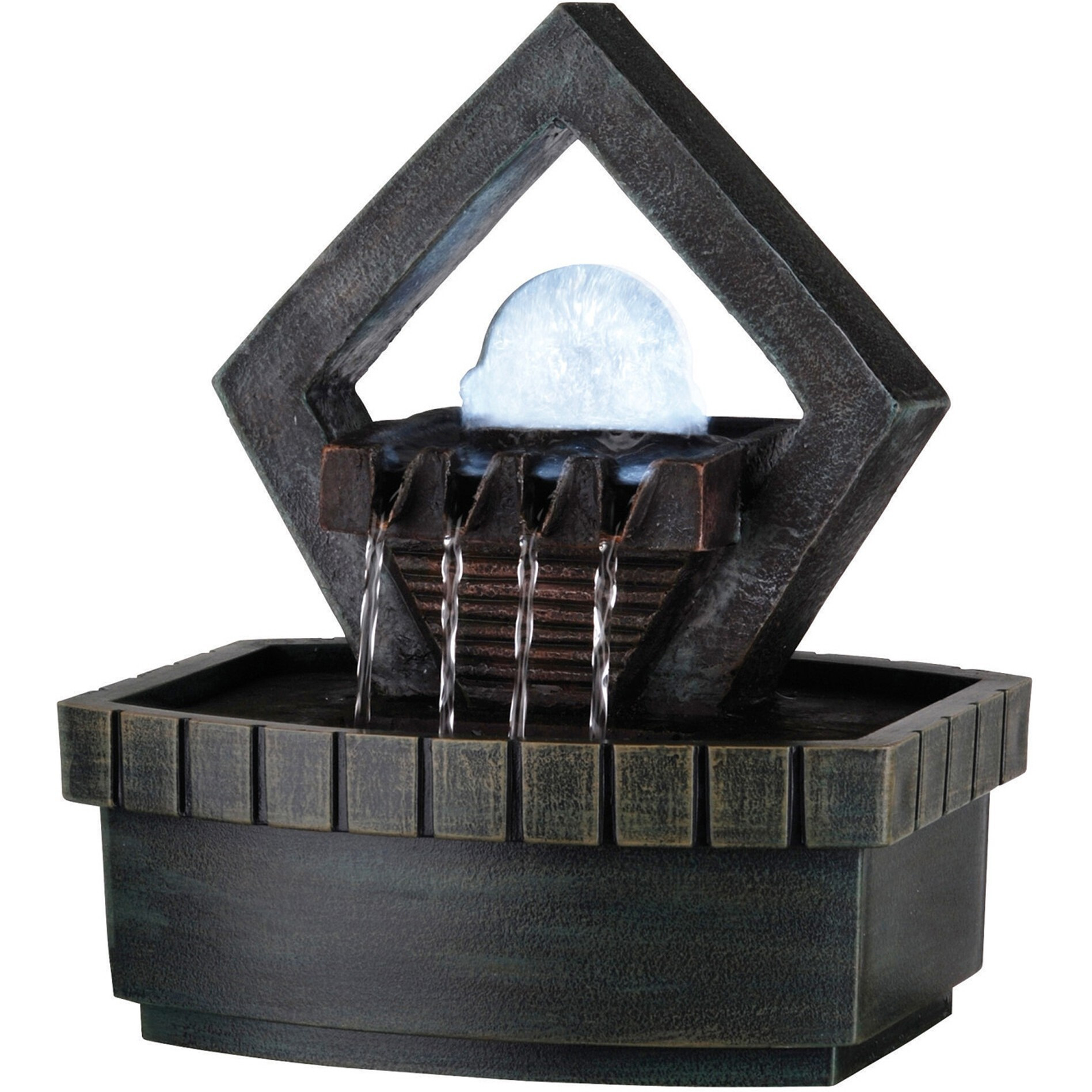 10"" Brown Polyresin Geo And Pebbles Tabletop Fountain With Led Light