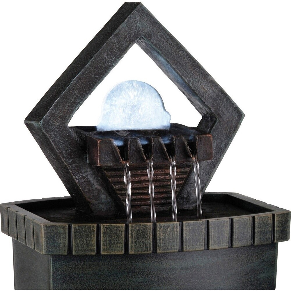 10"" Brown Polyresin Geo And Pebbles Tabletop Fountain With Led Light