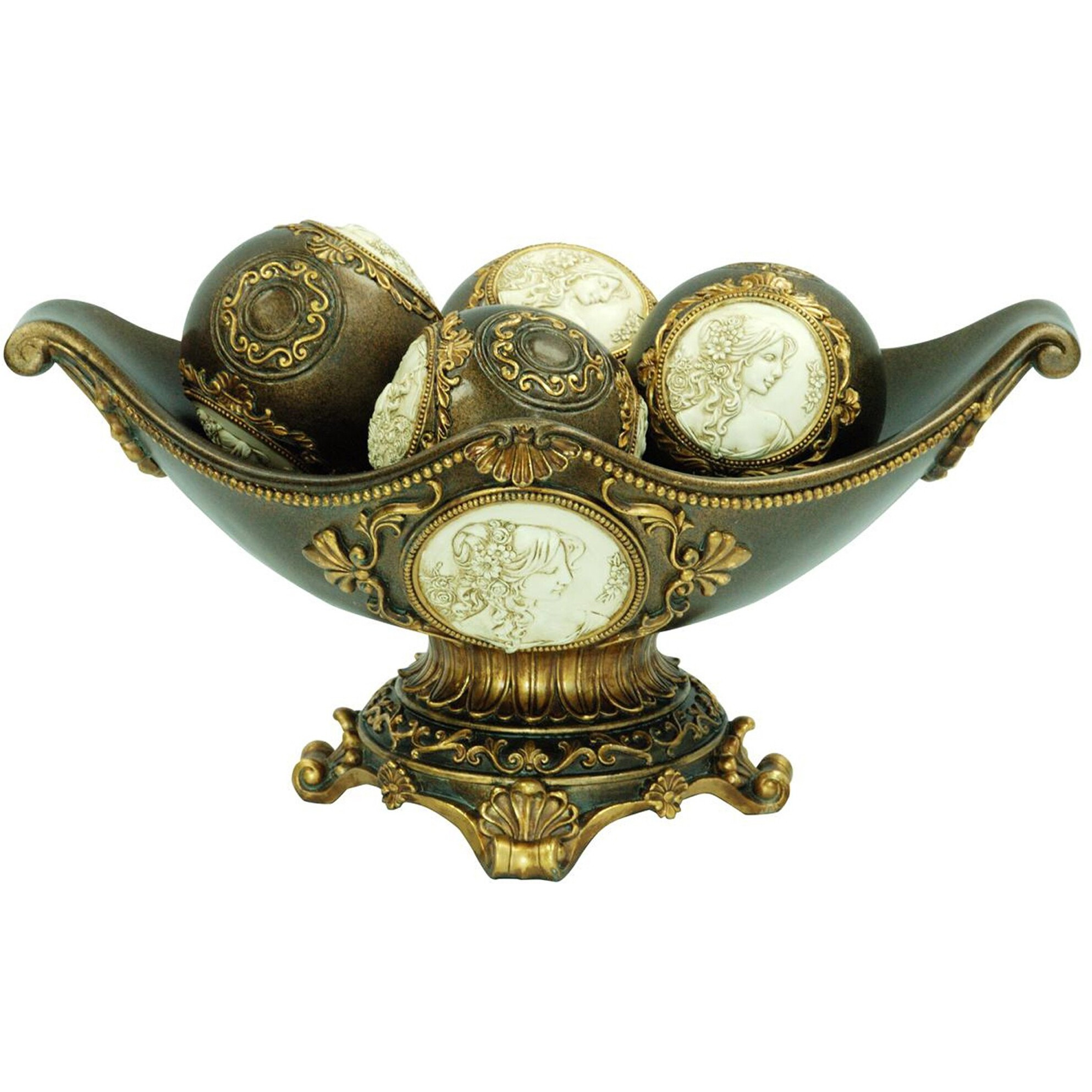 8"" Bronze Polyresin Classical Greek Decorative Bowl With Orbs