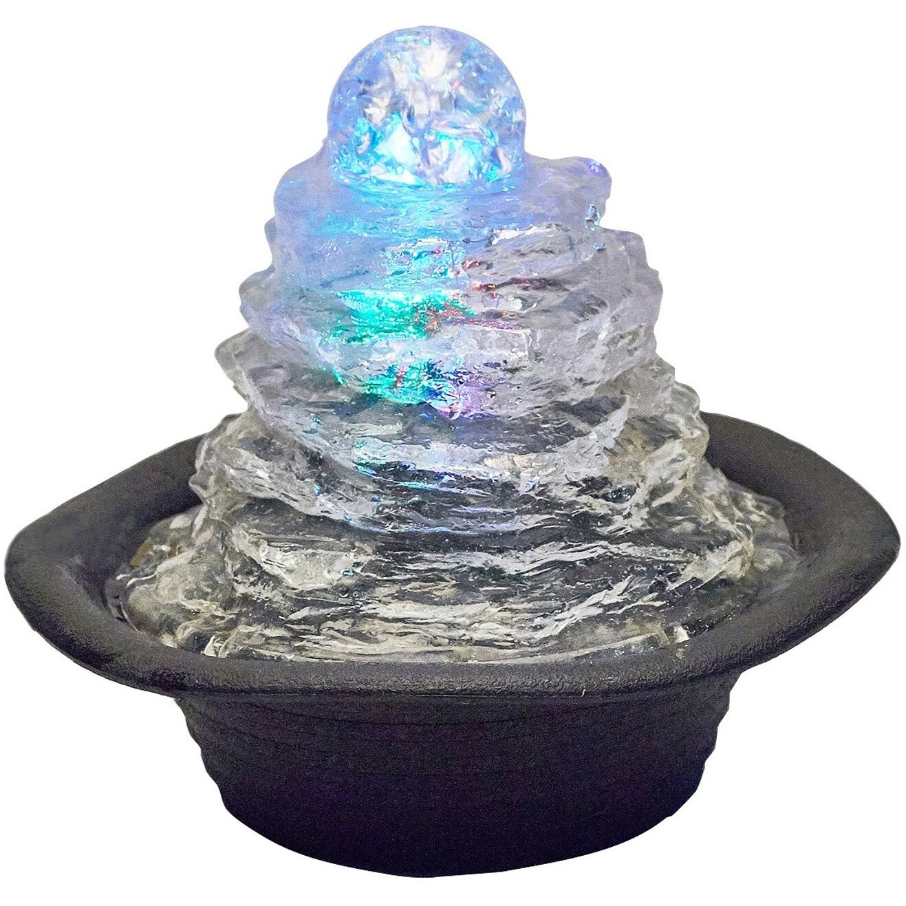 8"" Clear Polyresin Tabletop Fountain With Led