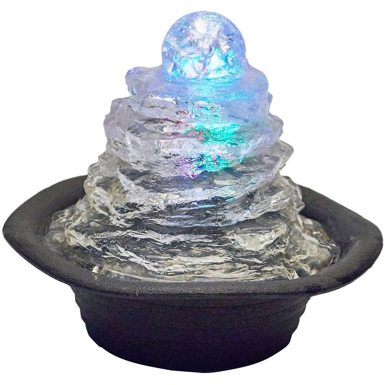 8"" Clear Polyresin Tabletop Fountain With Led