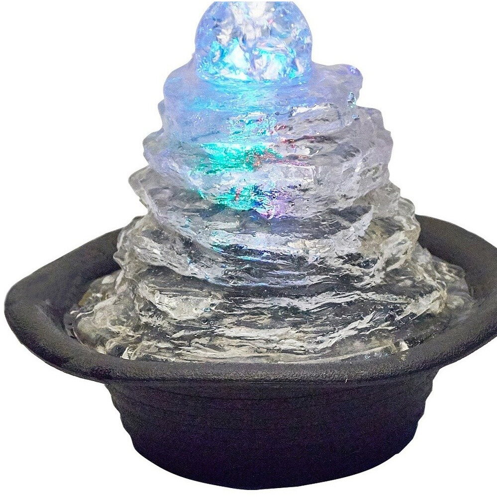 8"" Clear Polyresin Tabletop Fountain With Led
