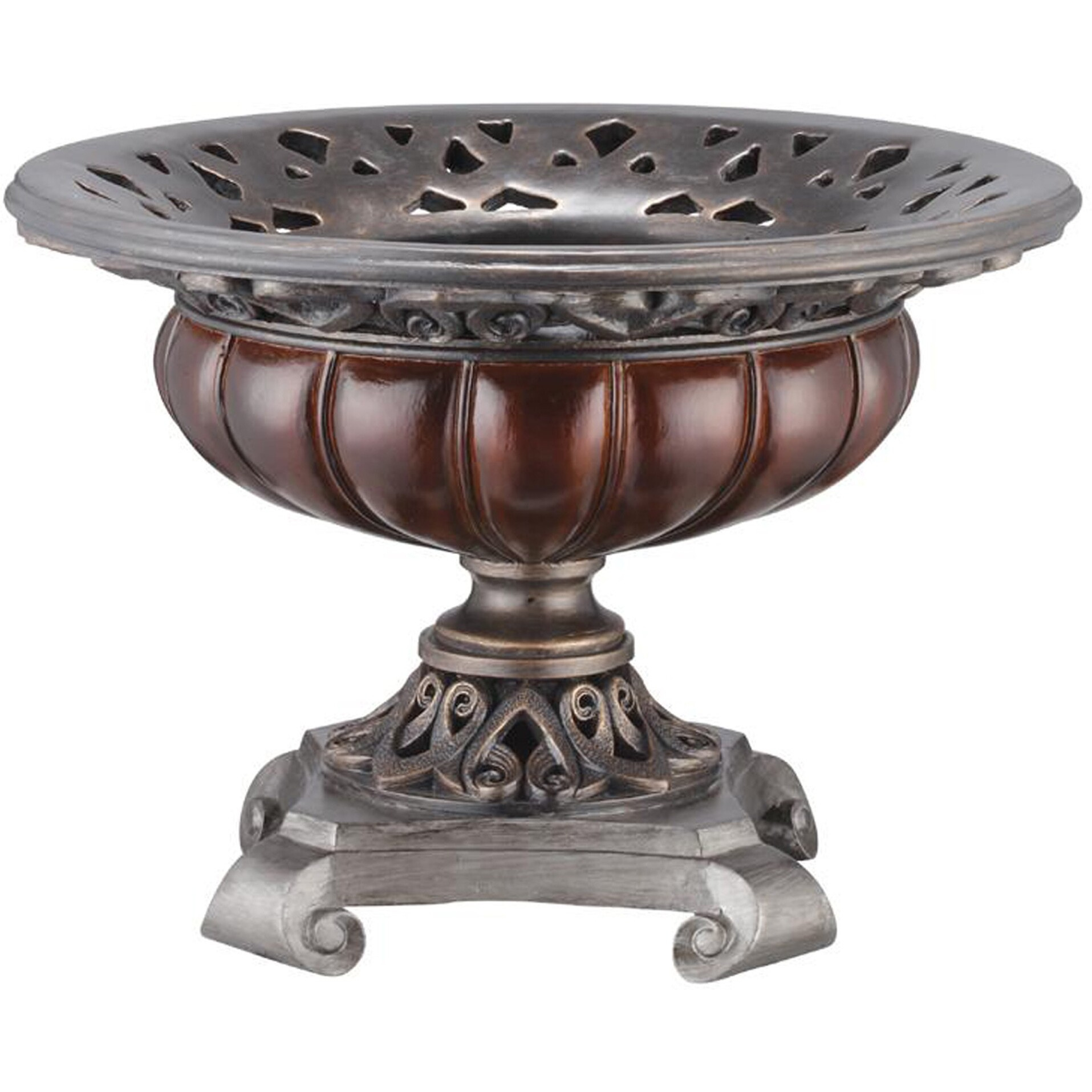 9"" Silver And Bronze Polyresin Decorative Centerpiece Pedestal Bowl