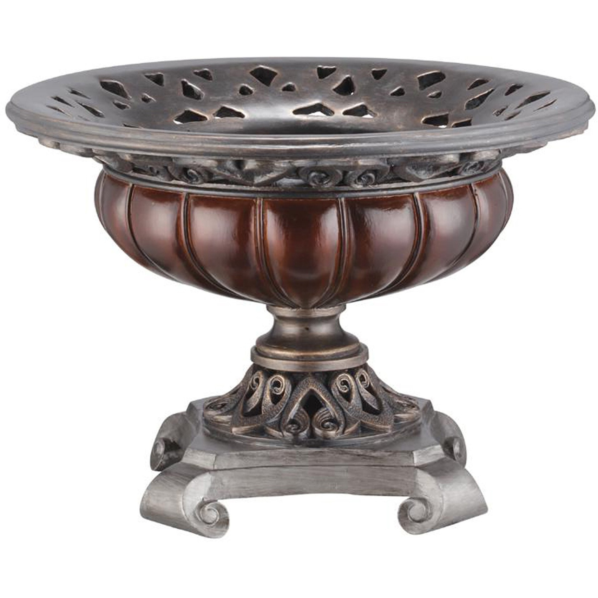 9"" Silver And Bronze Polyresin Decorative Centerpiece Pedestal Bowl