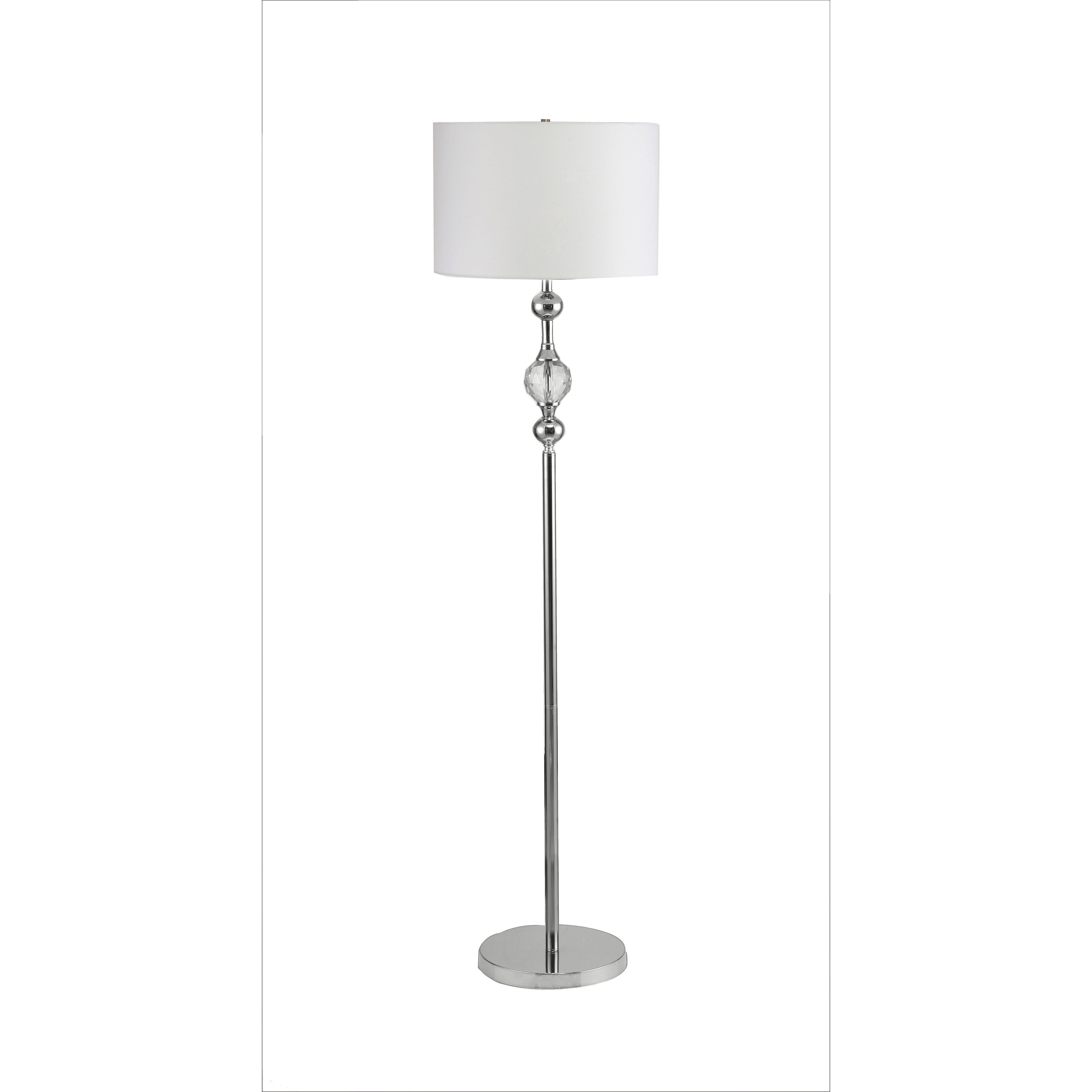 63"" Chrome And Crystal Orb Shaped Floor Lamp With White Drum Shade