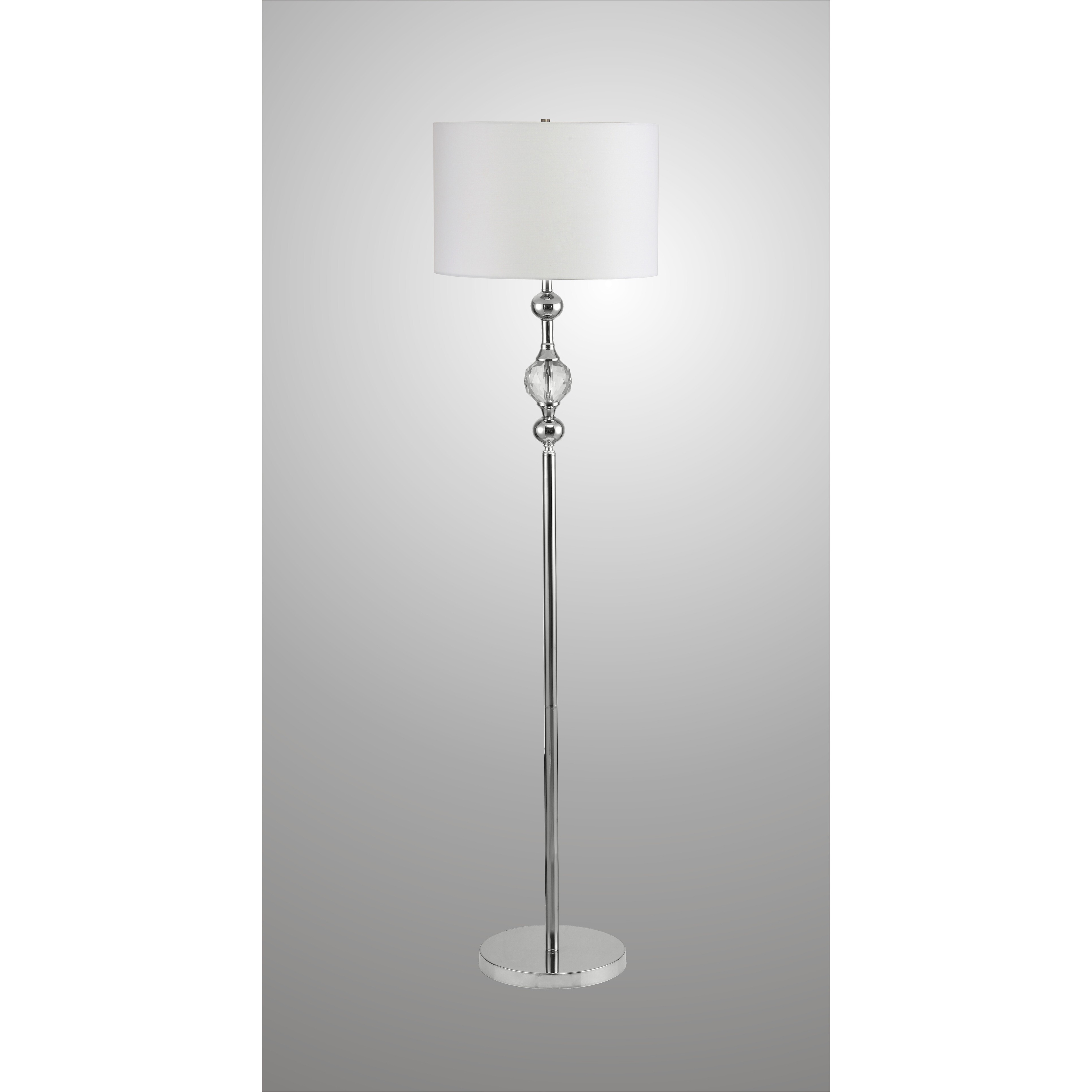 63"" Chrome And Crystal Orb Shaped Floor Lamp With White Drum Shade