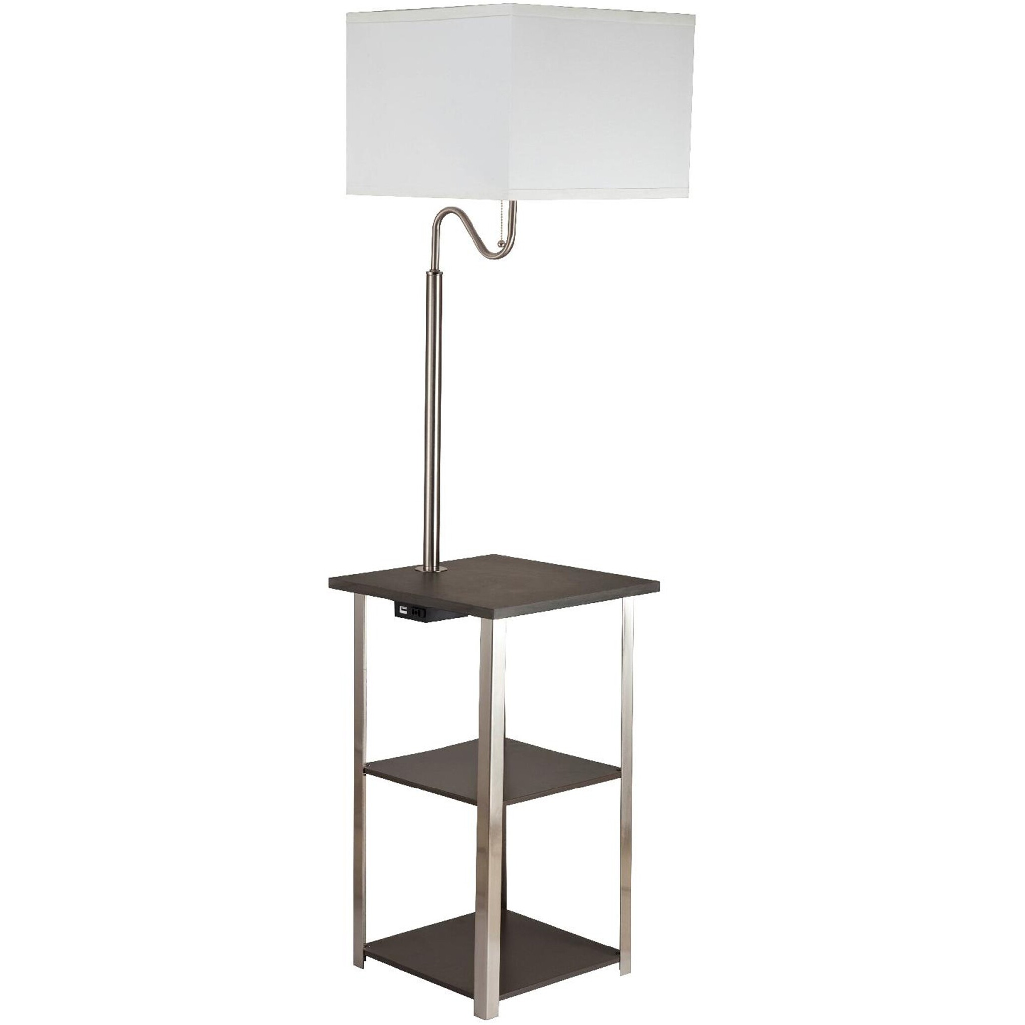 58"" Steel Tray Table Floor Lamp With White Square Shade