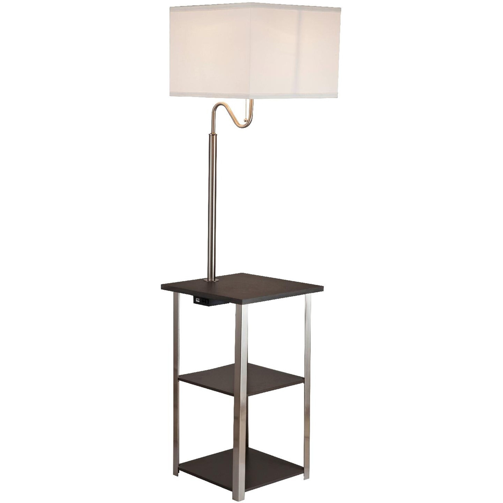 58"" Steel Tray Table Floor Lamp With White Square Shade