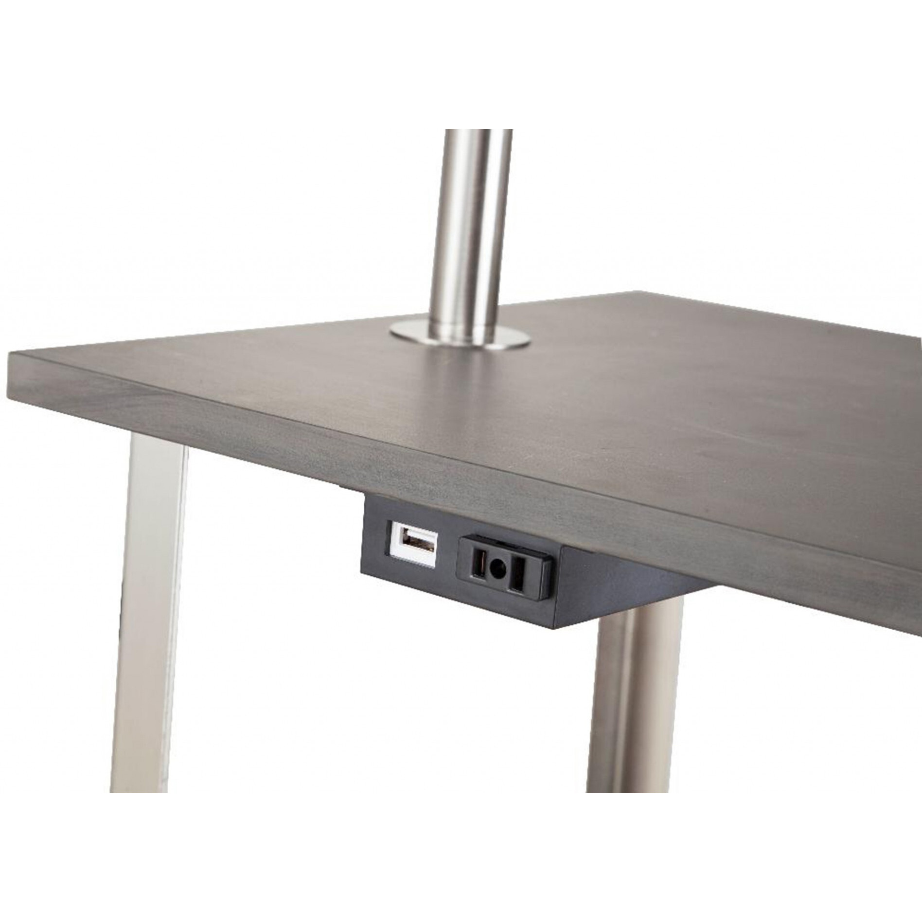 58"" Steel Tray Table Floor Lamp With White Square Shade