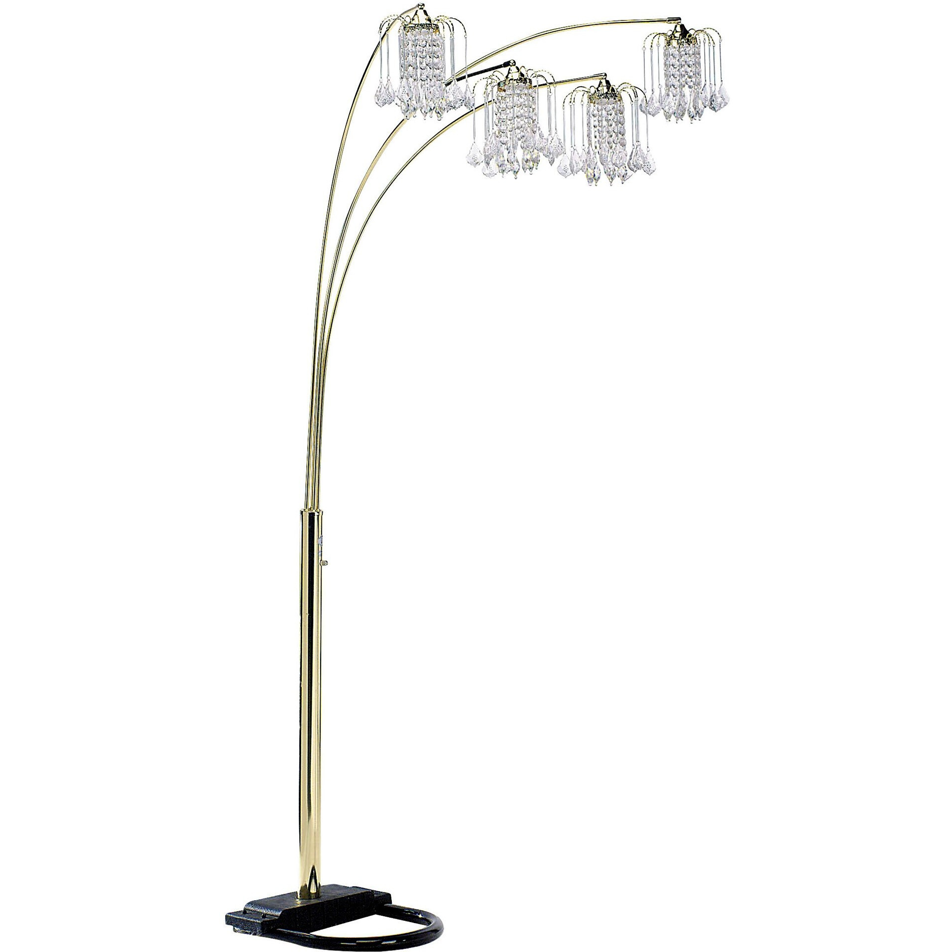 84"" Gold Four Lights Tree Floor Lamp With Clear Chandelier Shade