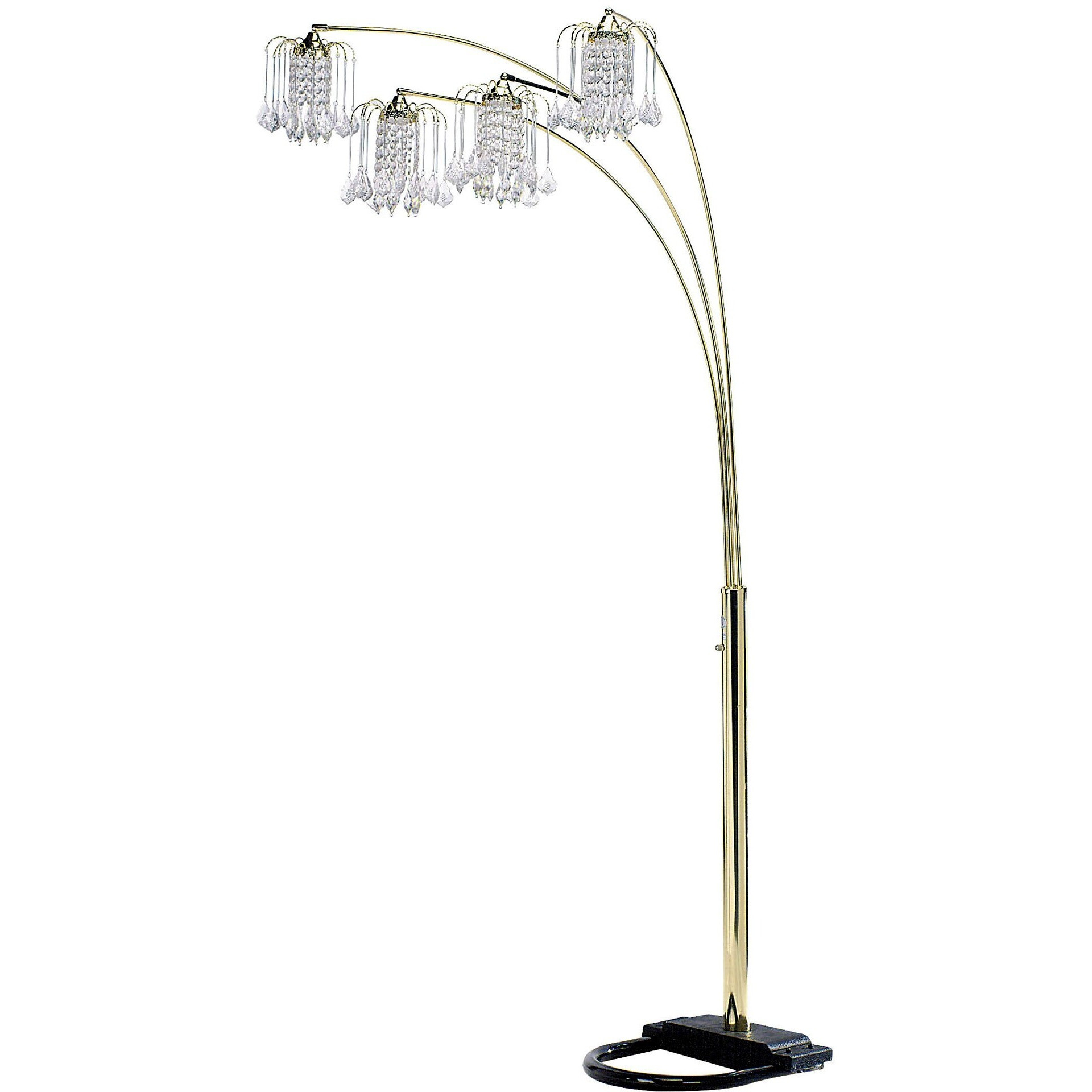 84"" Gold Four Lights Tree Floor Lamp With Clear Chandelier Shade