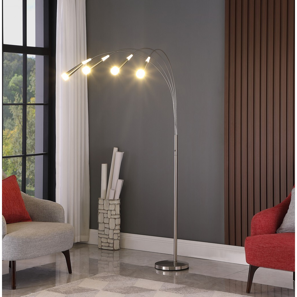 72"" Nickel Four Lights Led Arc Floor Lamp