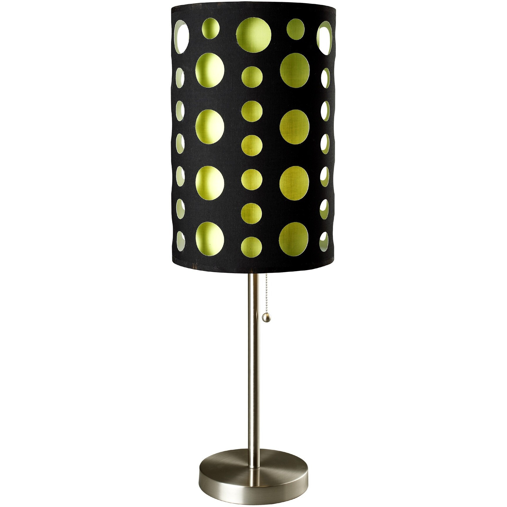 33"" Silver Metal Mod Table Lamp With Black And Green Drum Shade