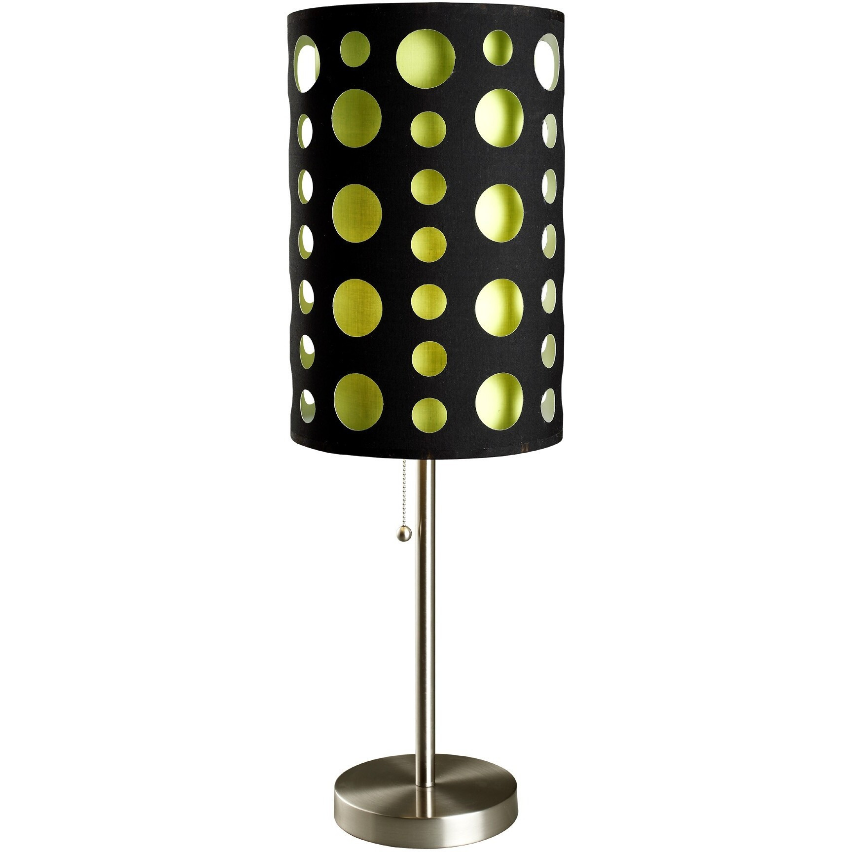 33"" Silver Metal Mod Table Lamp With Black And Green Drum Shade