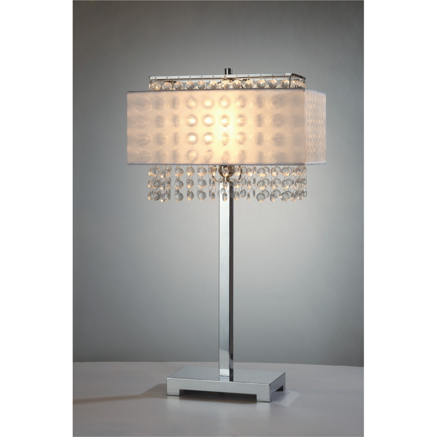 28"" Silver Table Lamp With Faux Crystals And White Rectangle Shade