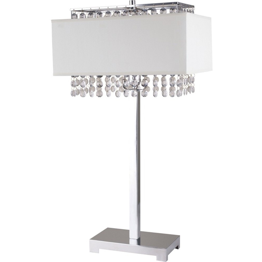 28"" Silver Table Lamp With Faux Crystals And White Rectangle Shade