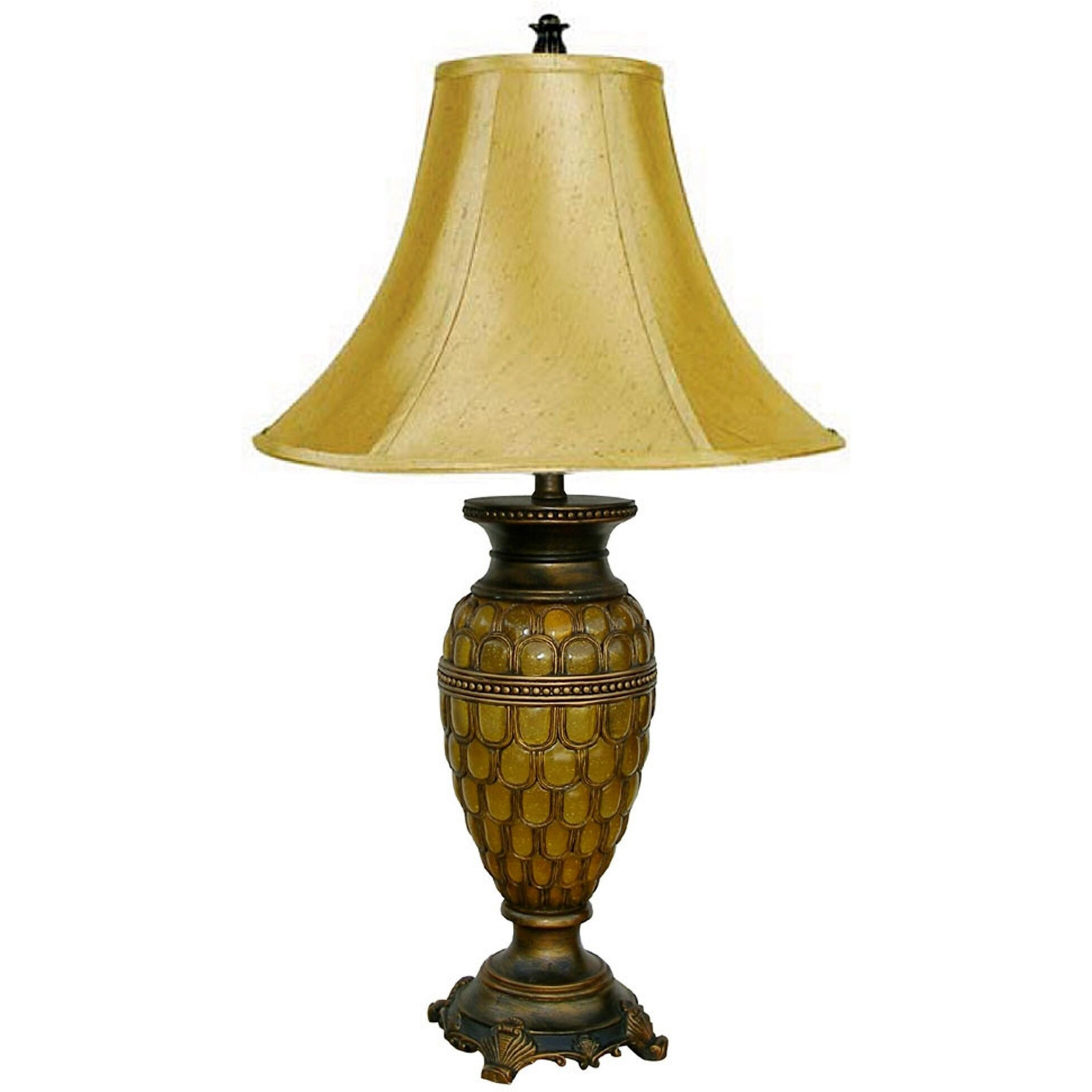 31"" Golden Brown Polyresin Urn Table Lamp With Night Light And Gold Bell Shade