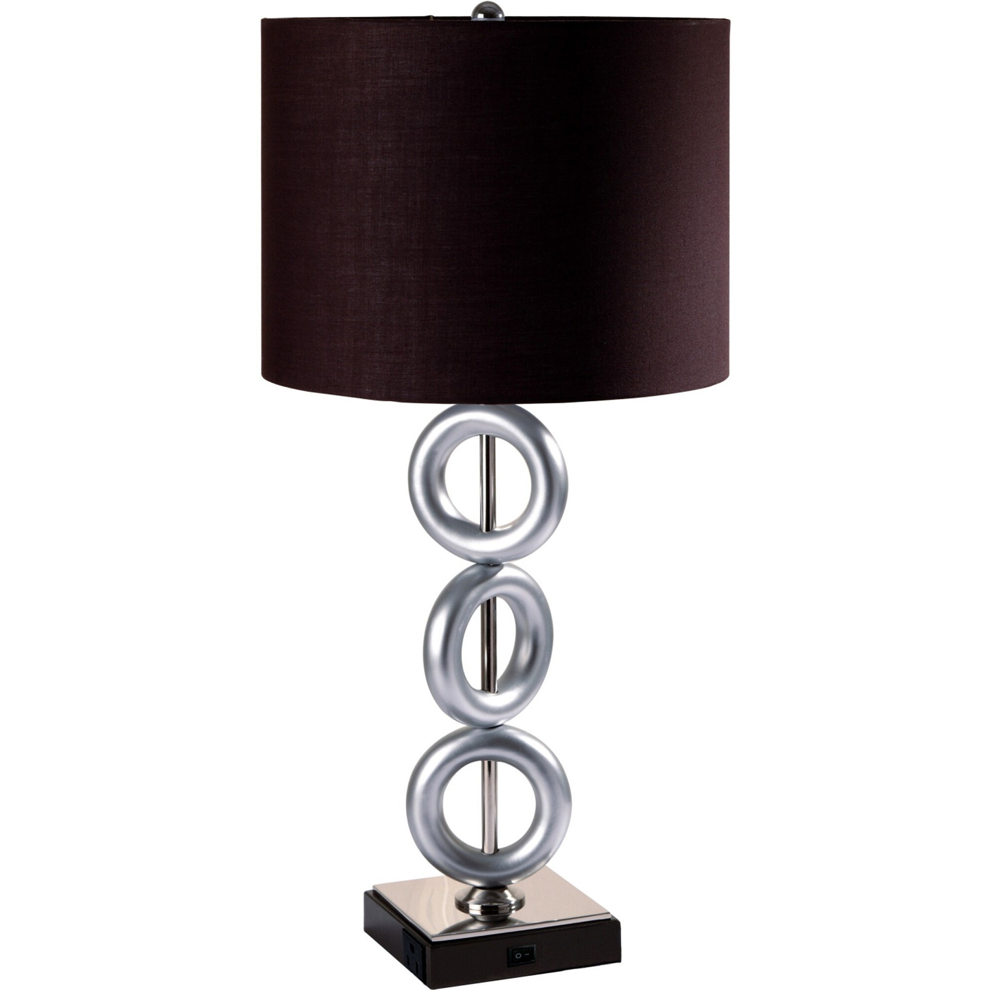 29"" Silver Ceramic Geometric Table Lamp With Brown Classic Drum Shade